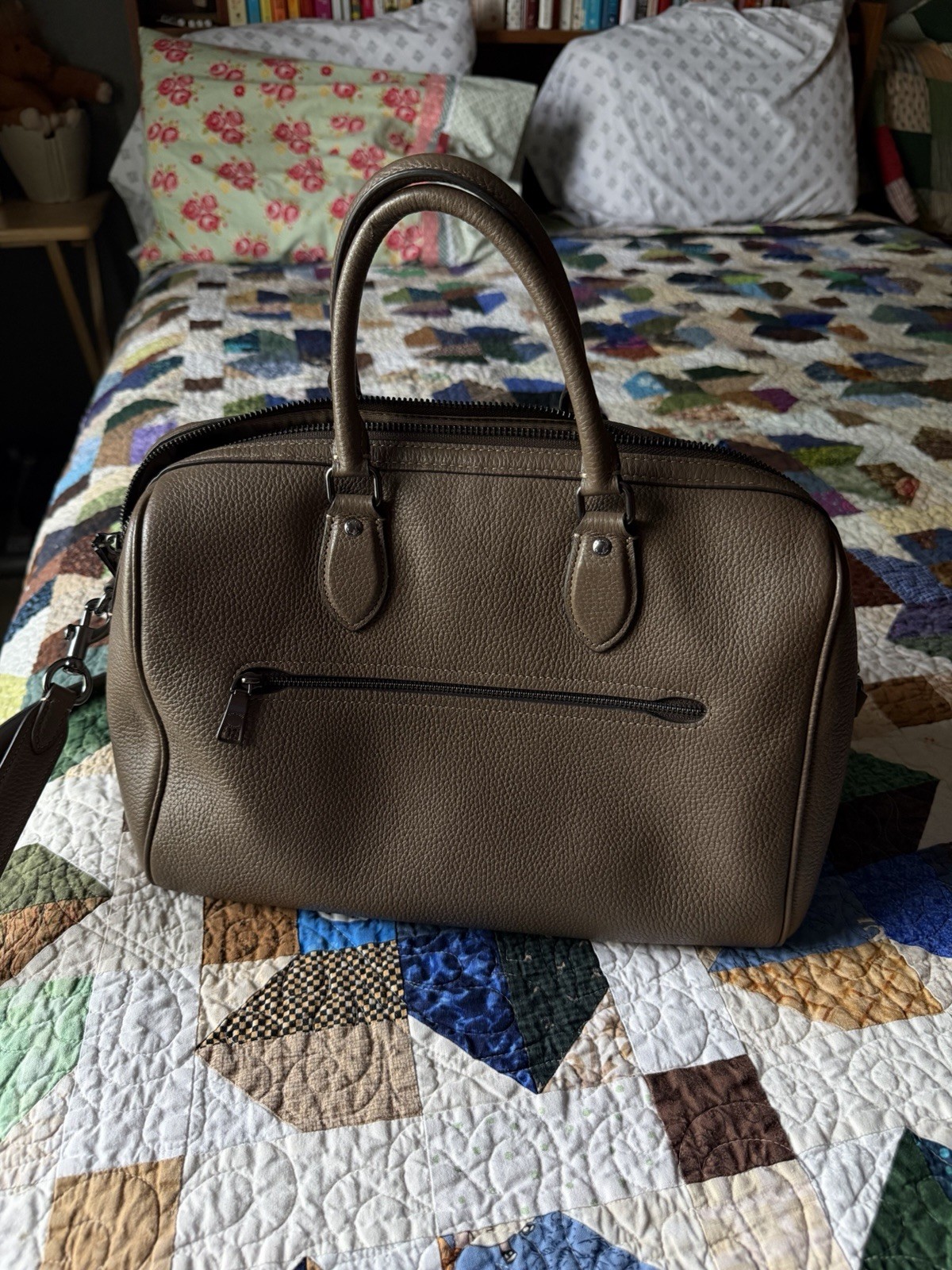 Coach Rowan Large Satchel Bag Crossbody In Leather/QB/Dark Stone CV960 NWT