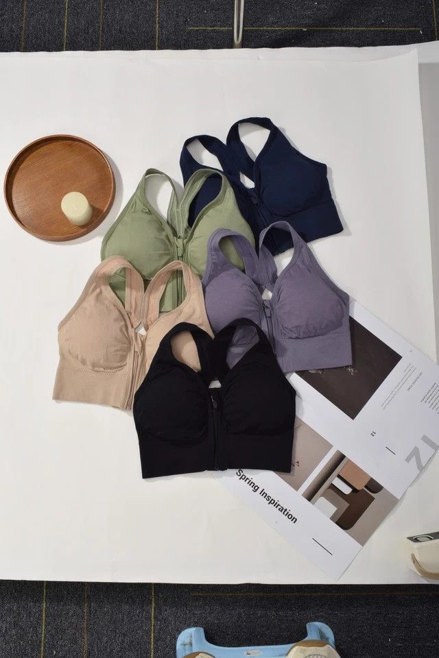 Front Zip Sports Bra for Women Padded Racerback Wireless Yoga Workout Sleep Bra