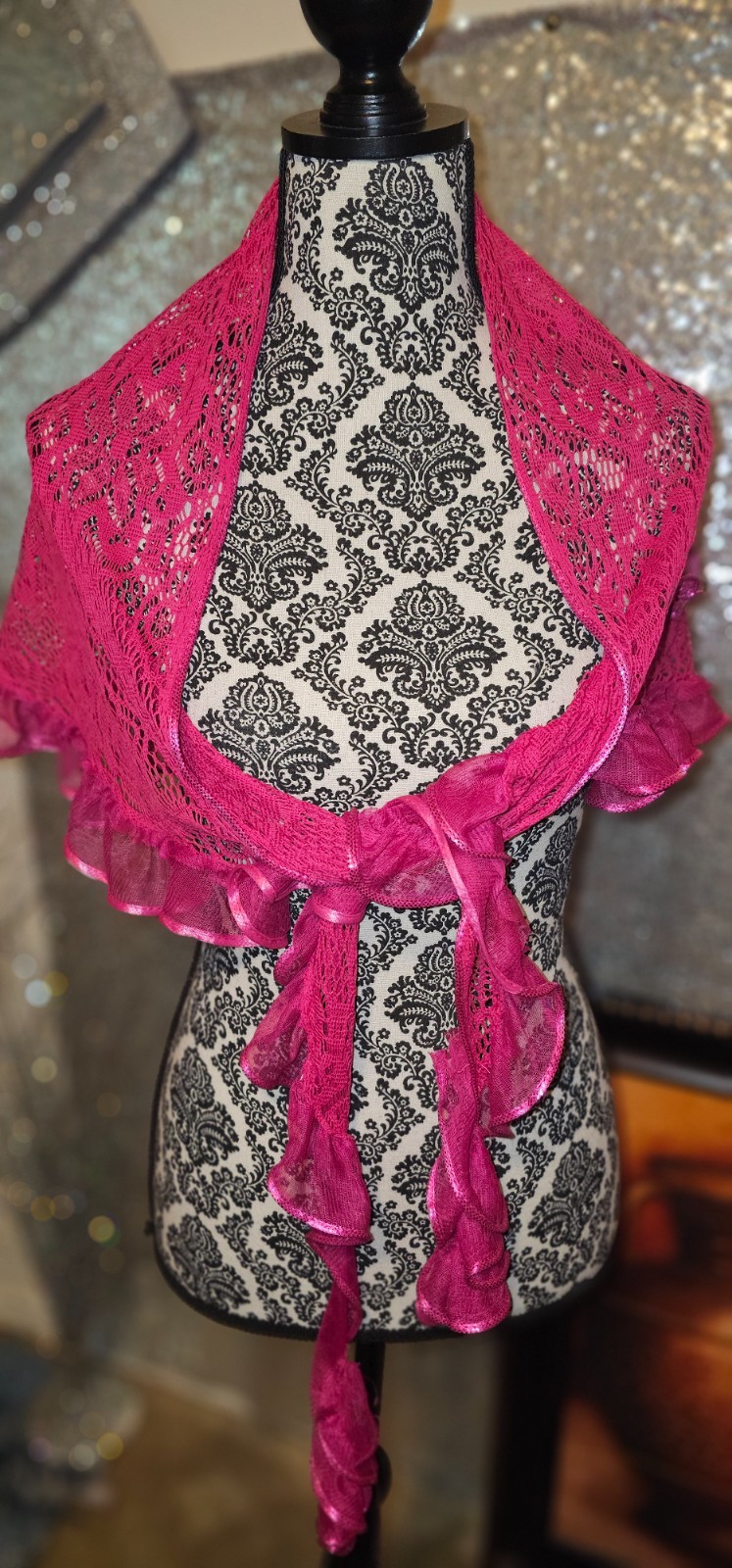 Fuschia pink lace wrap shawl