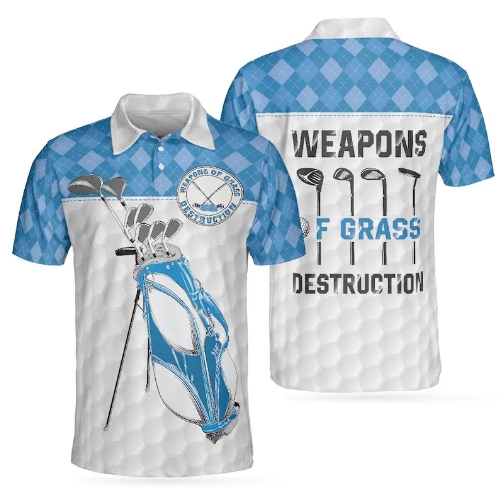 Custom Weapons of Grass Destruction Blue Argyle Golf AOP Shirt Polo Shirt S-5XL