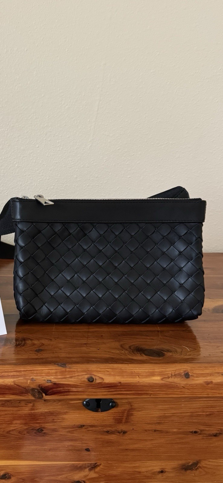 Bottega Veneta Black Duo Pouch Crossbody Bag Silver Zip w/ Strap, Dust Bag