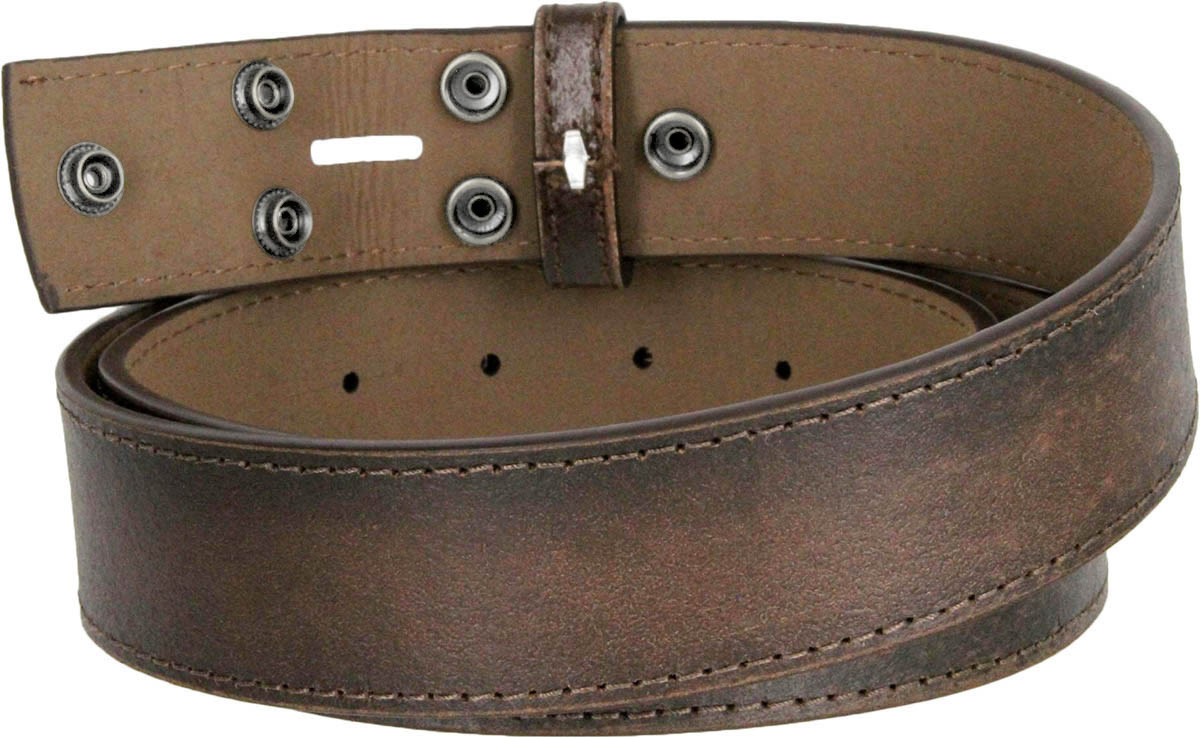 Vintage Style Dark Brown Genuine Leather Belt Strap 1-1/2″(38mm) Wide with Snaps