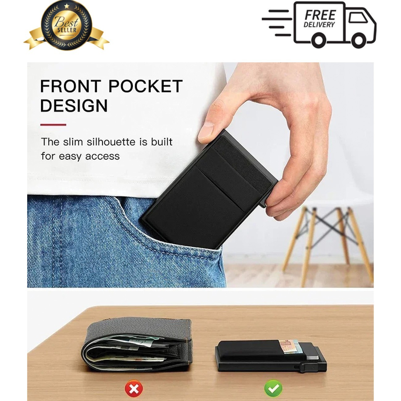 Mens RFID Blocking Wallet Slim Credit Card Holder Black Minimalist Auto Pop Up