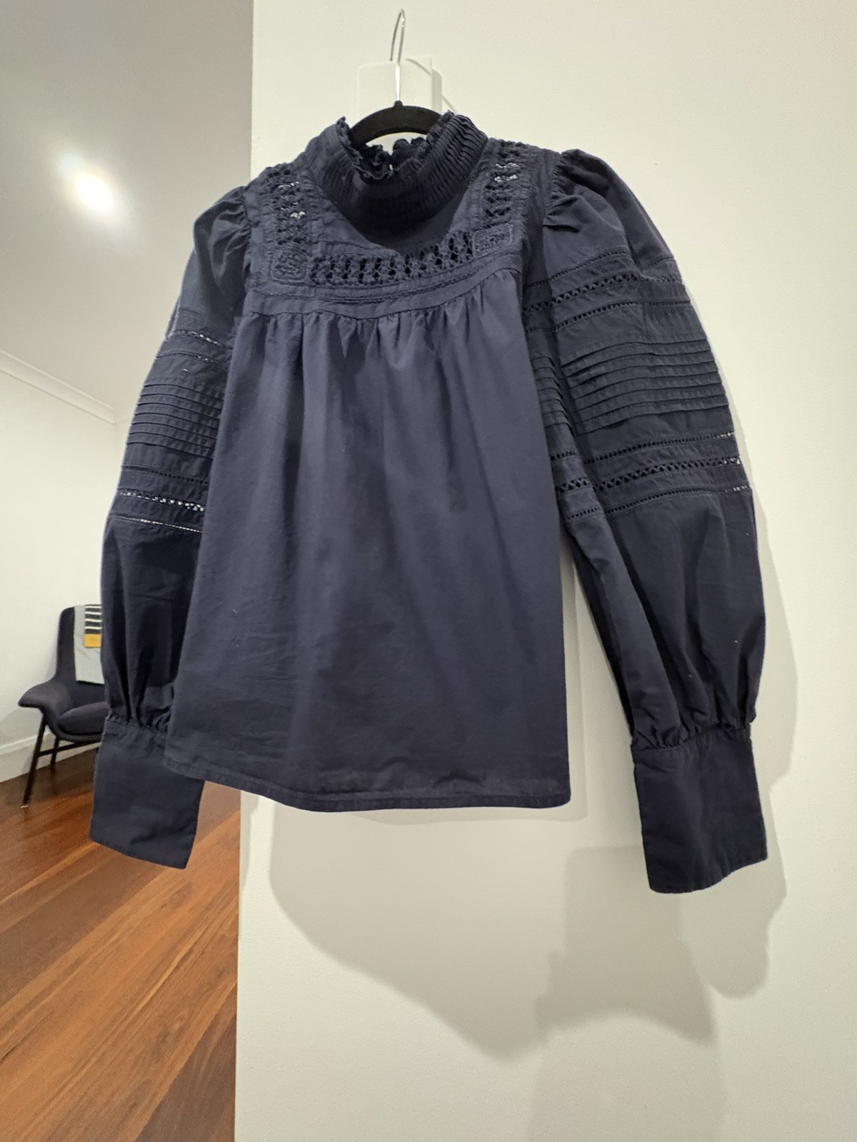 Sea New York Navy Blue Cotton Embellishment Blouse Top Sz XS RRP $450