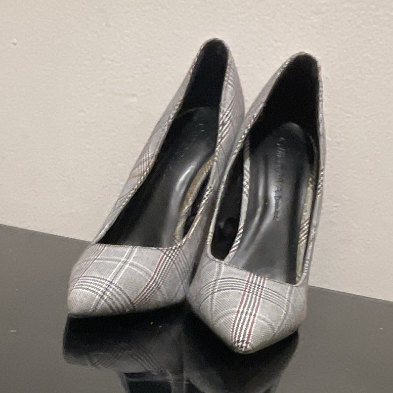 Women’s Plaid Pointed Toe Stiletto Slip-On Pump Heels Gray White Red Black