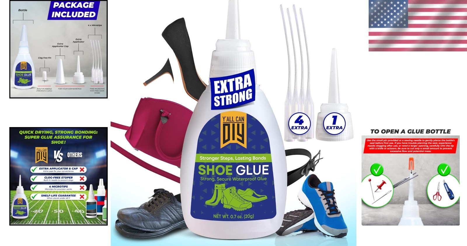 Y’allCanDiy Heavy Duty Shoe Glue for Waterproof Repairs – Quick-Dry 0.7 Oz