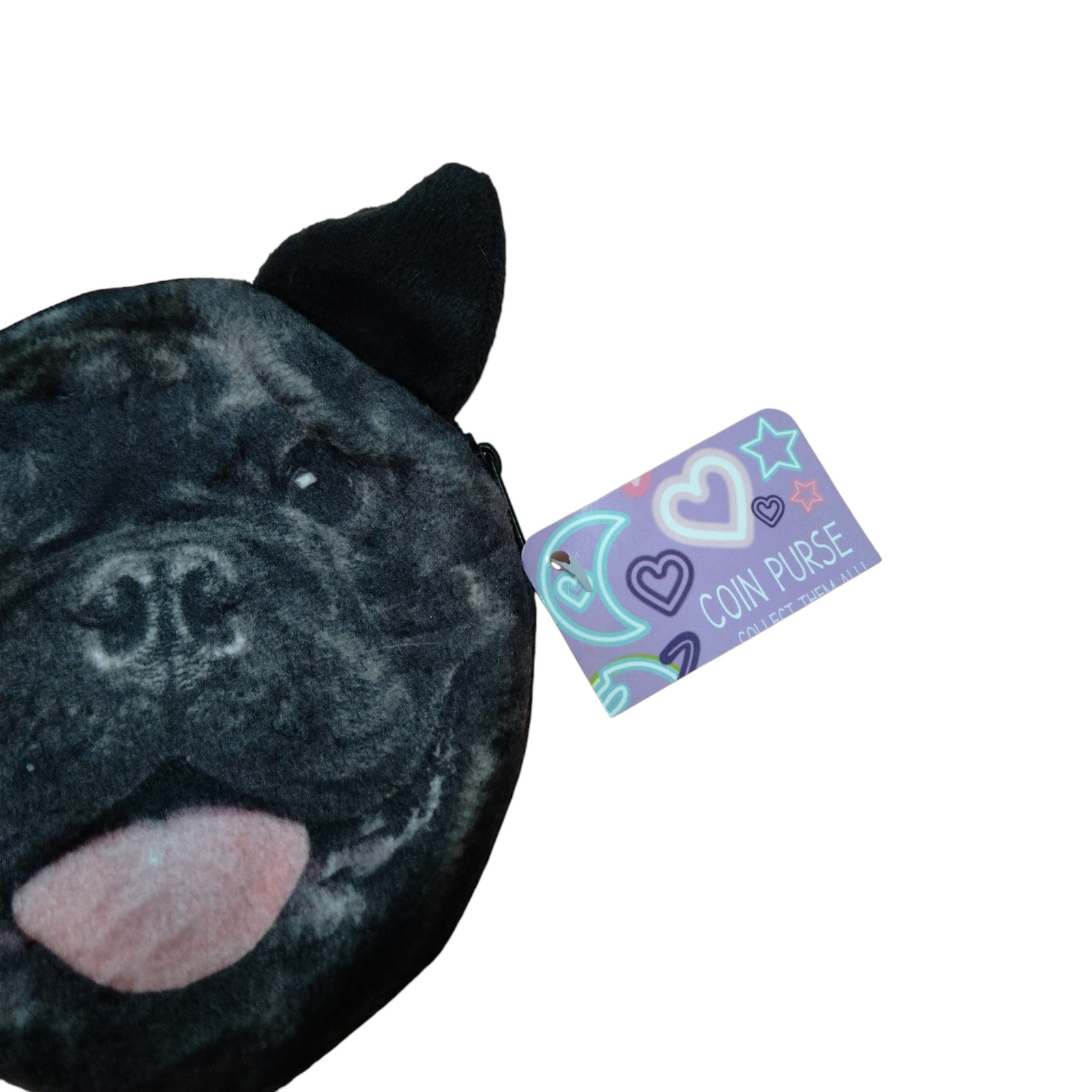 Bulldog Coin Purse Wallet Novelty Black Zip Closure Money Soft 4 x 5 Inches New