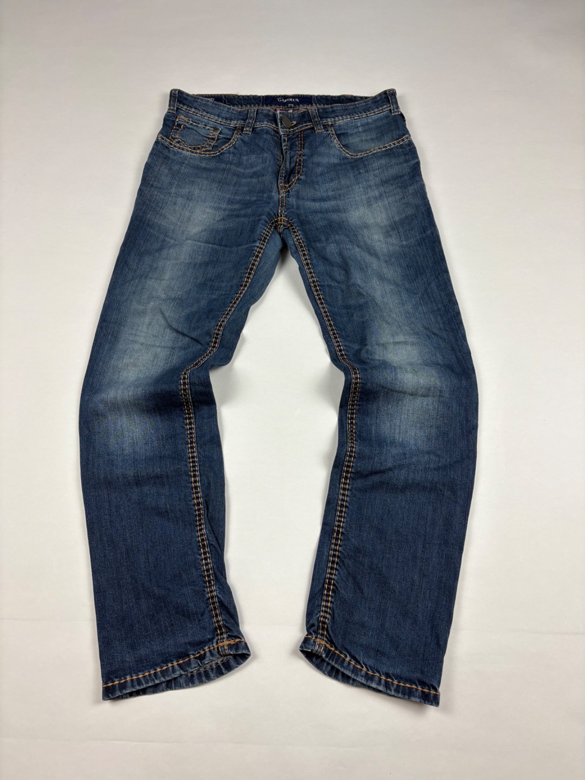 Mens Straight Fit Jeans Mid Blue Distressed Wash W33 L30 Vintage Y2K
