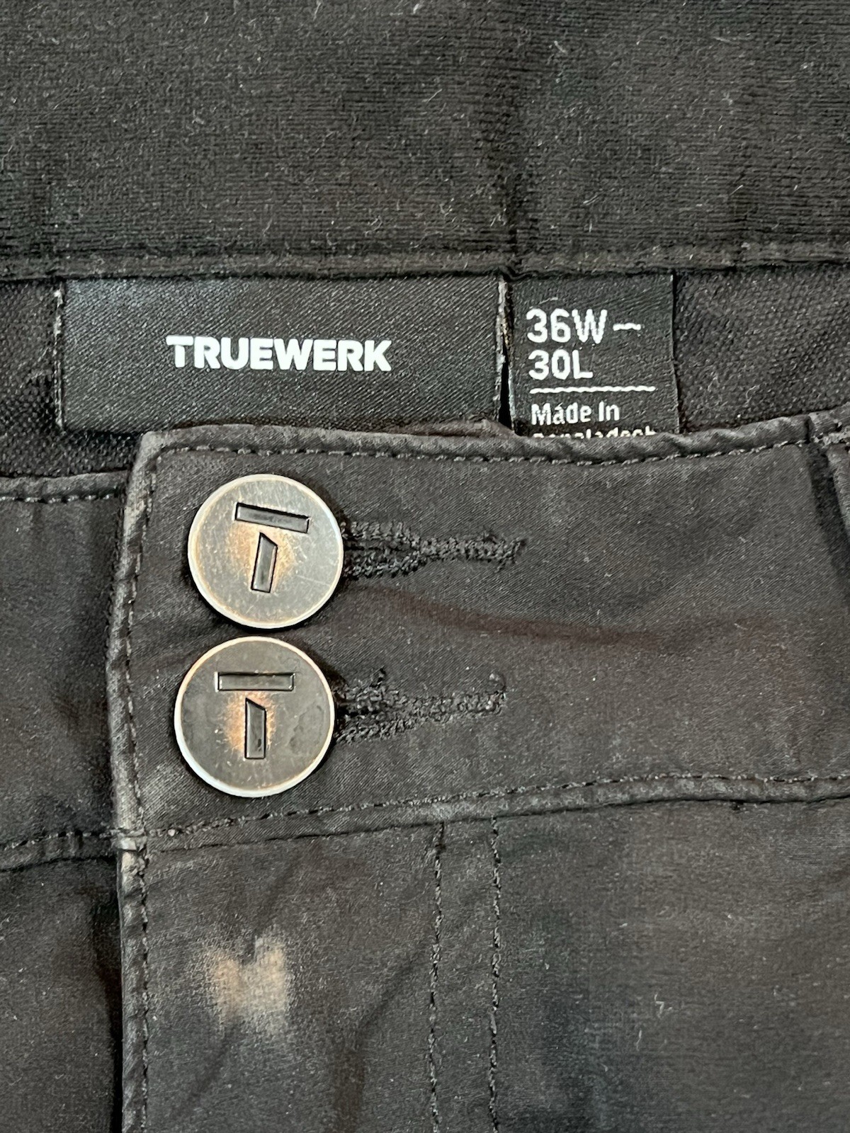 TRUEWERK BC1 Bootcut Werkpant Pants Mens 36×30 Black Stretch Workwear Chino