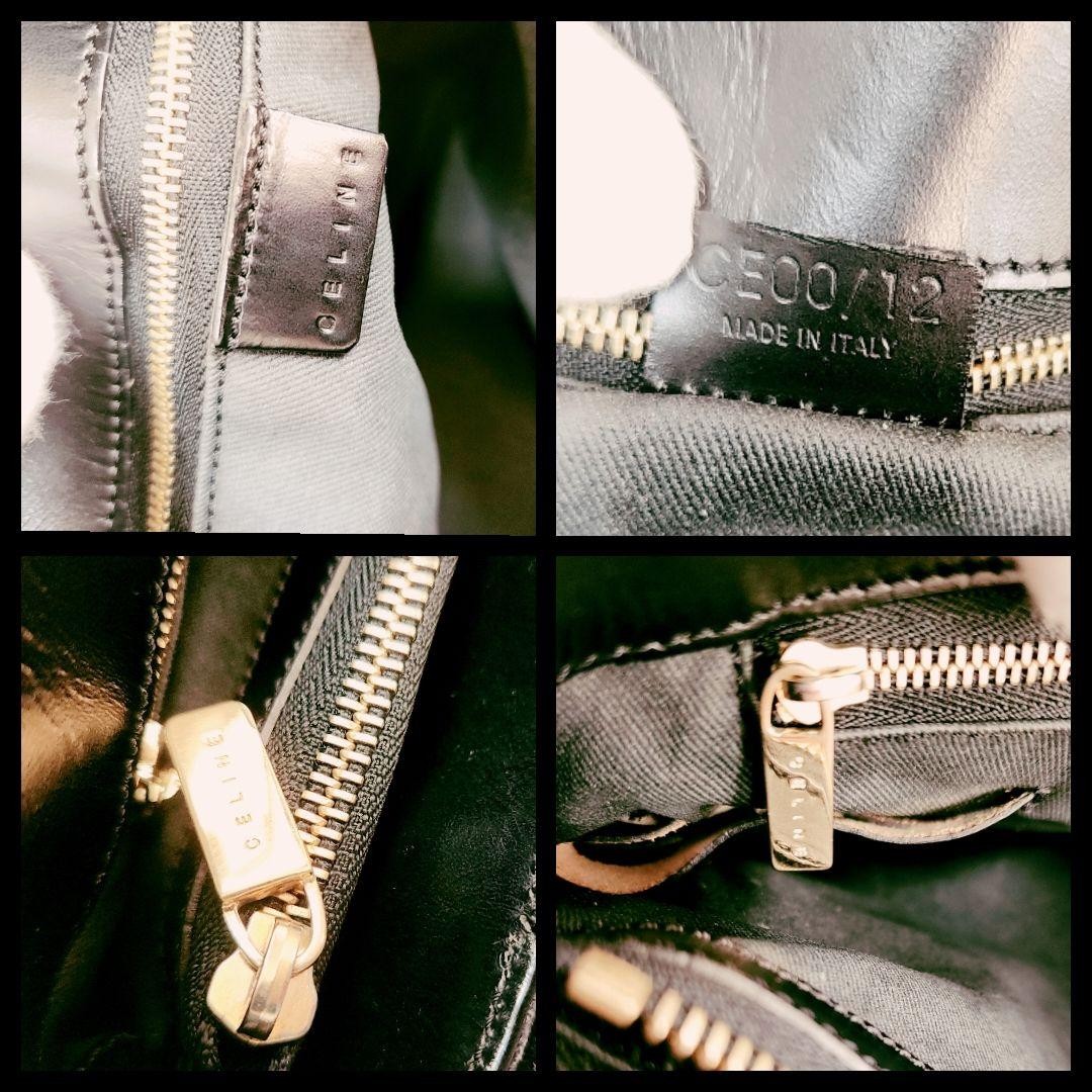 CELINE Macadam Triomphe Leather PVC Handbag Black Brown Vintage Authentic