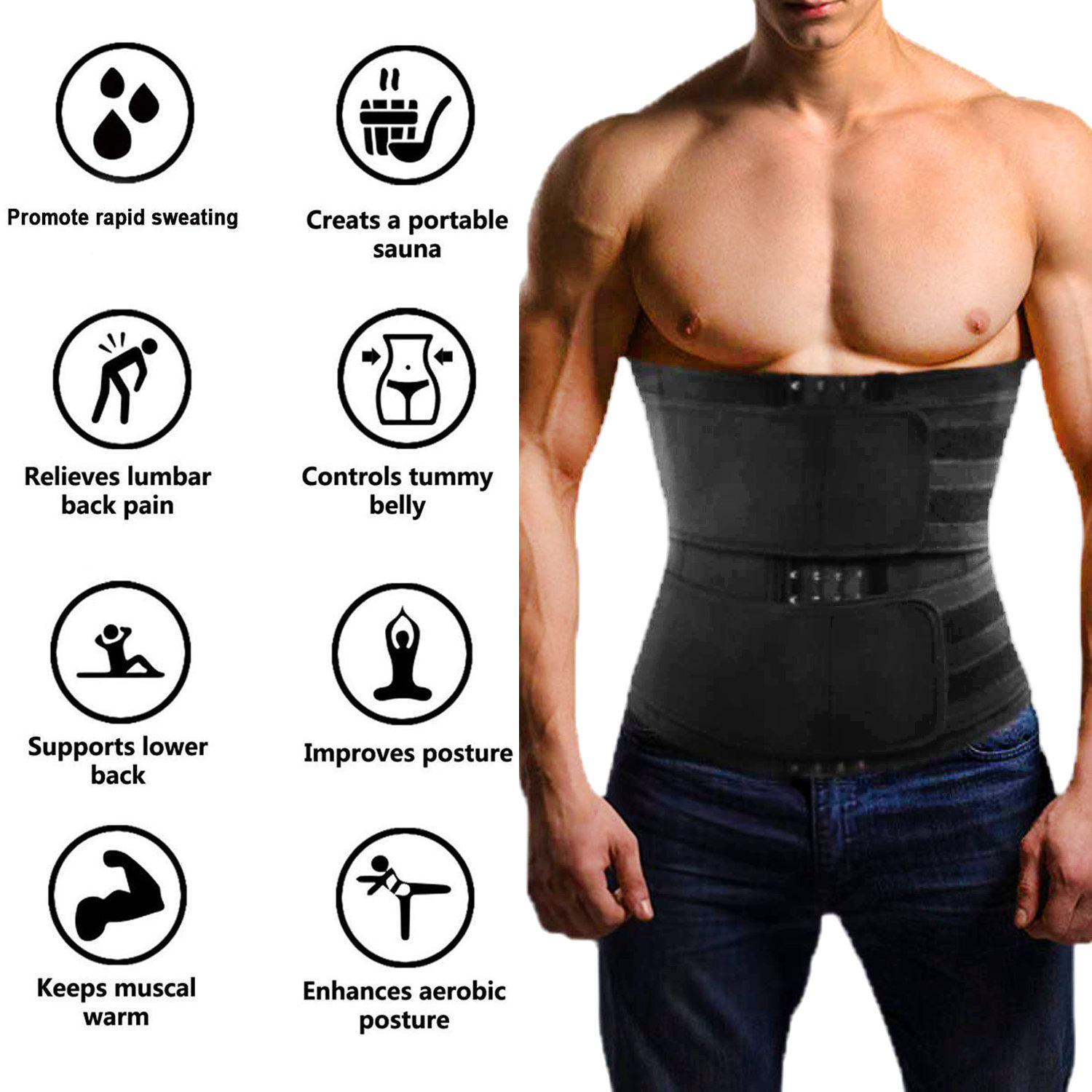 Men Waist Trainer Abdomen Reducer Sweat Trimmer Slimming Belt Body Shaper Girdle