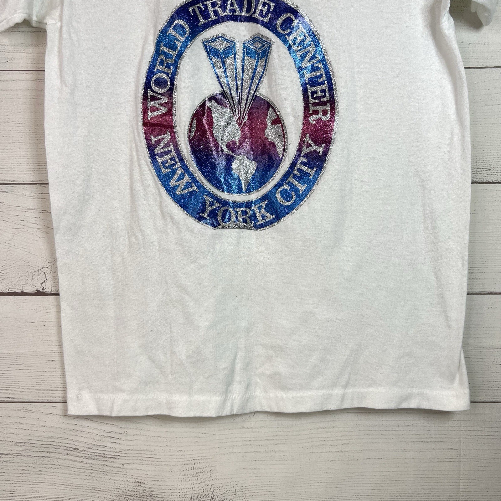 Vintage Shirt-Tex 80s 90s World Trade Center Glitter Graphic Single Stitch M USA