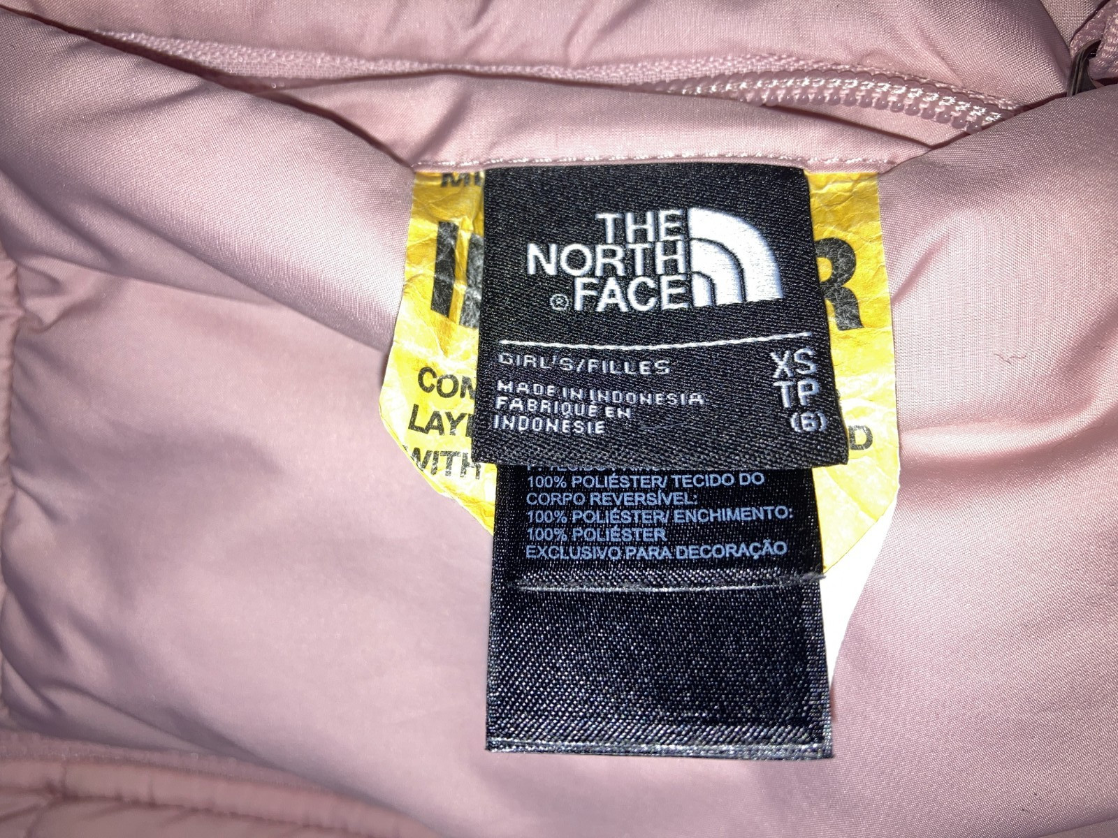North Face Girls Reversible Mossbud Swirl Puffer Jacket Pink XS 6