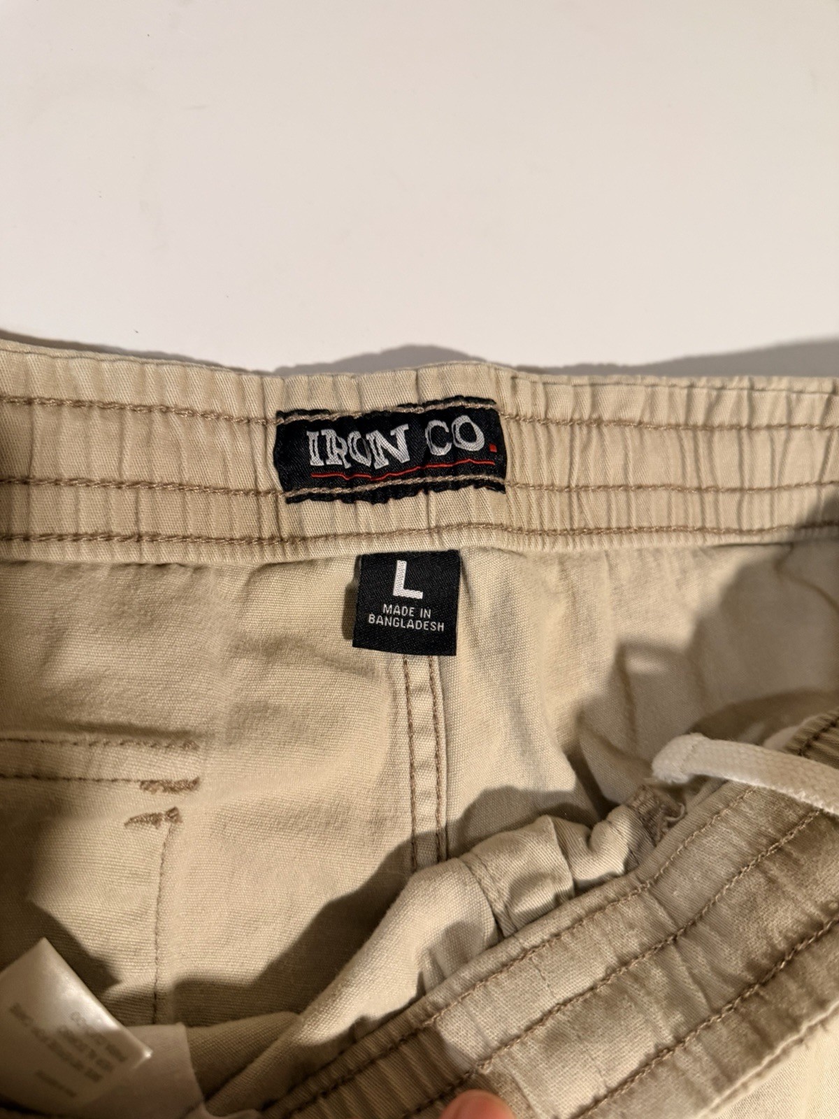Iron Co. Men’s Beige Shorts Solid Flat Front Drawstring Elastic Waist