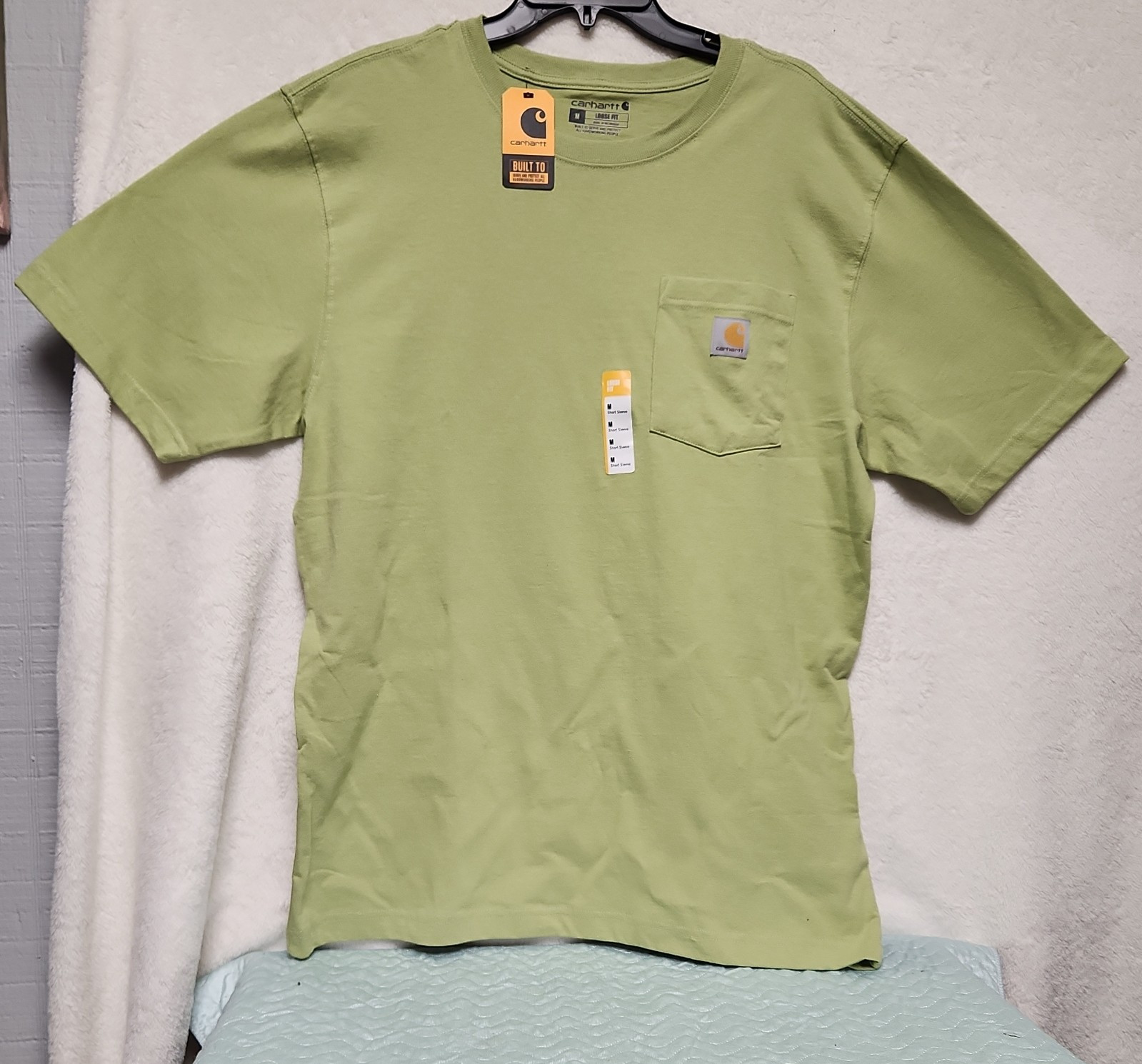 Carhartt Men’s M Green Loose Fit Cotton Knit Pocket Crew Neck T-Shirt Lime.