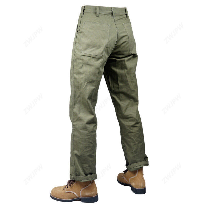 Replica WWII WW2 USMC MARINES HBT Green Pants Vintage Army Field Men’s Trousers