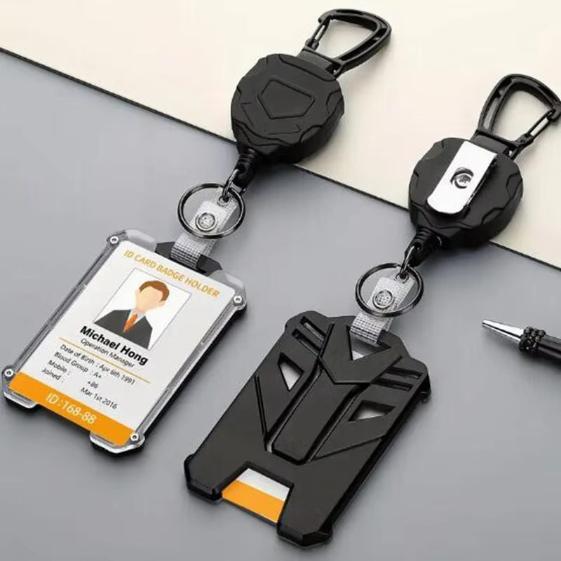 Retractable Badge Holder, Heavy Duty Carabiner Keychain, Tactical ID Card Holder