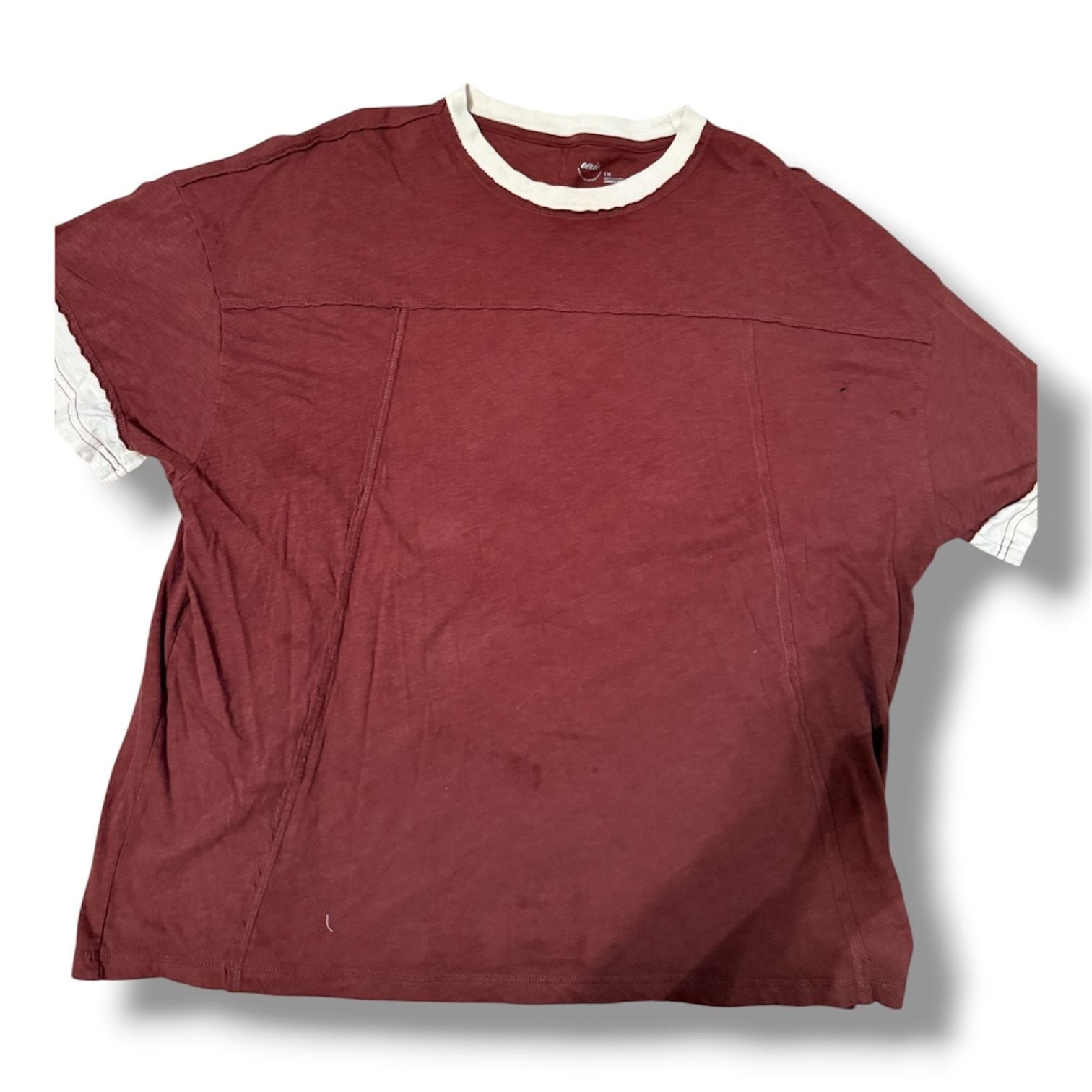 Aerie Women’s Oversized Raw Hem Ringer T-Shirt in Burgundy