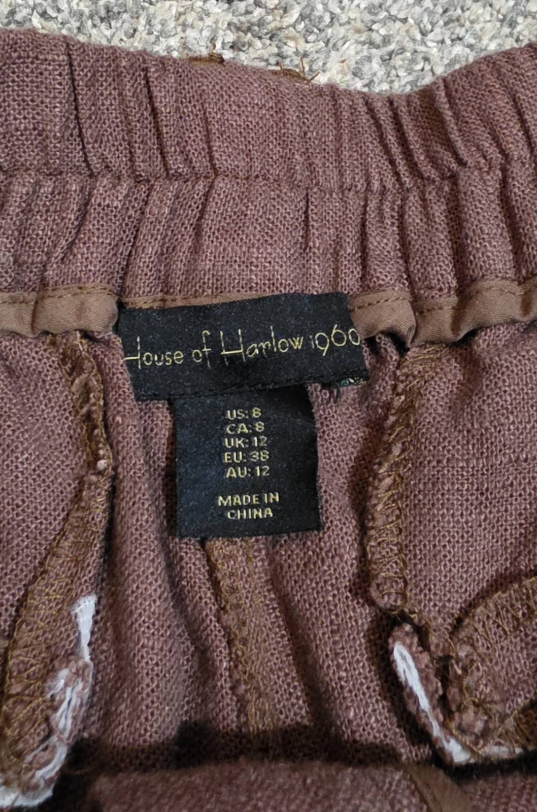 House of Harlow 1960 Women’s Brown Cargo Pants Pockets Elastic Waist Button