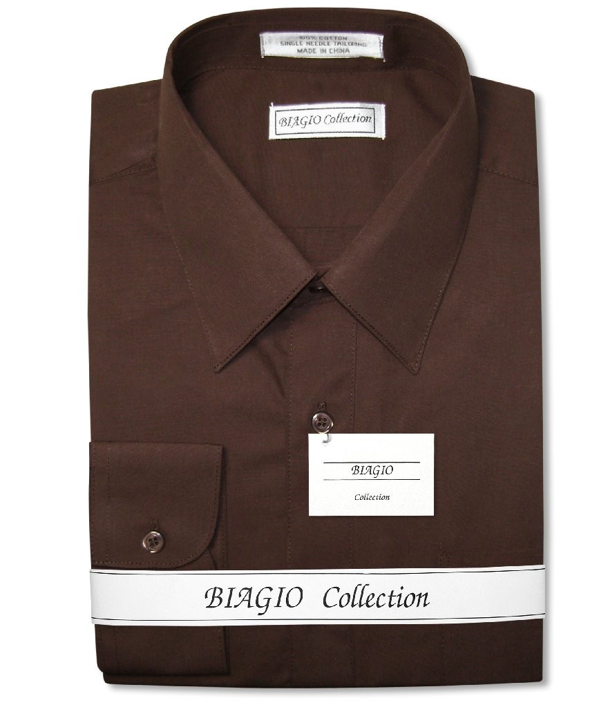 Biagio Mens 100% COTTON Solid CHOCOLATE BROWN Color Dress Shirt sz 16 36/37