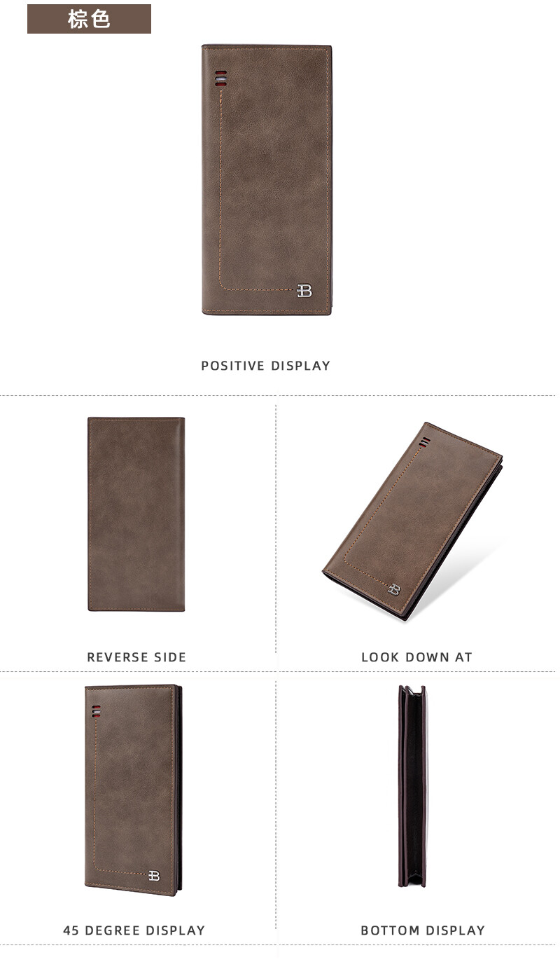 RFID Blocking Men Long Bifold Wallet Money Clip Leather Purse Multi-Card Holder