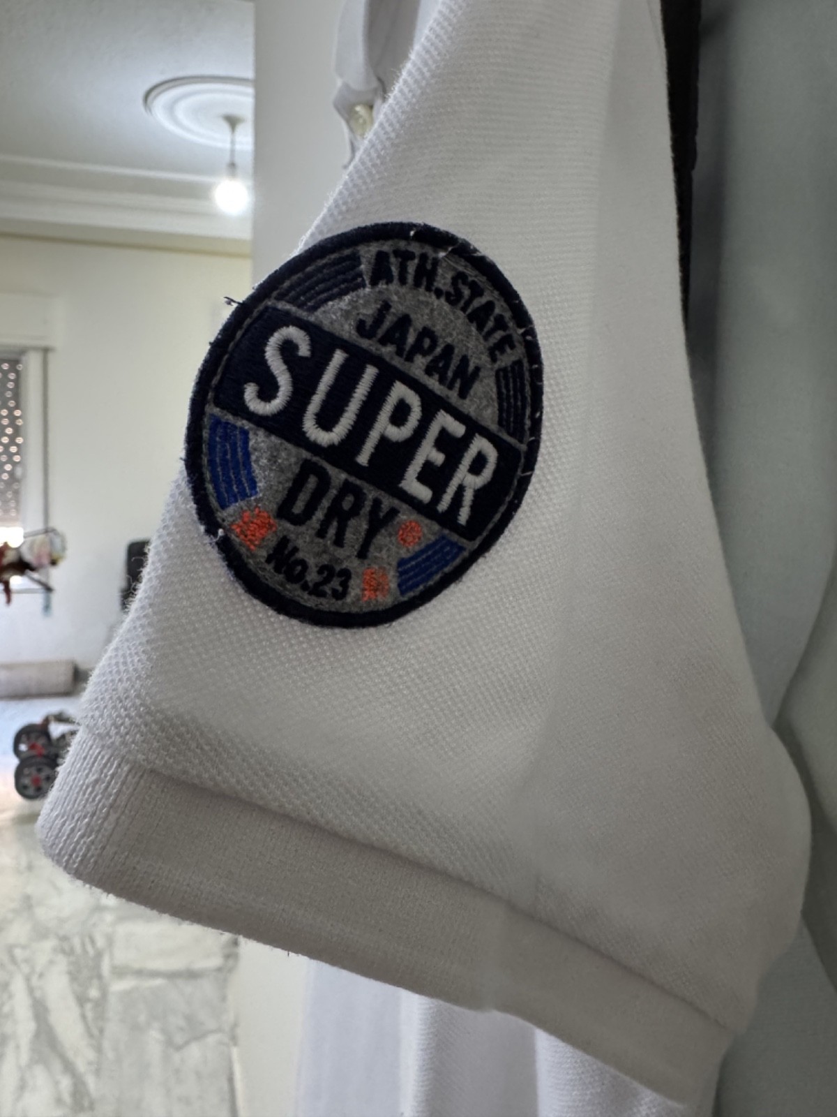 Superdry Premium Athletic Polo Shirt Men XXL Fits L/XL White Distressed Varsity
