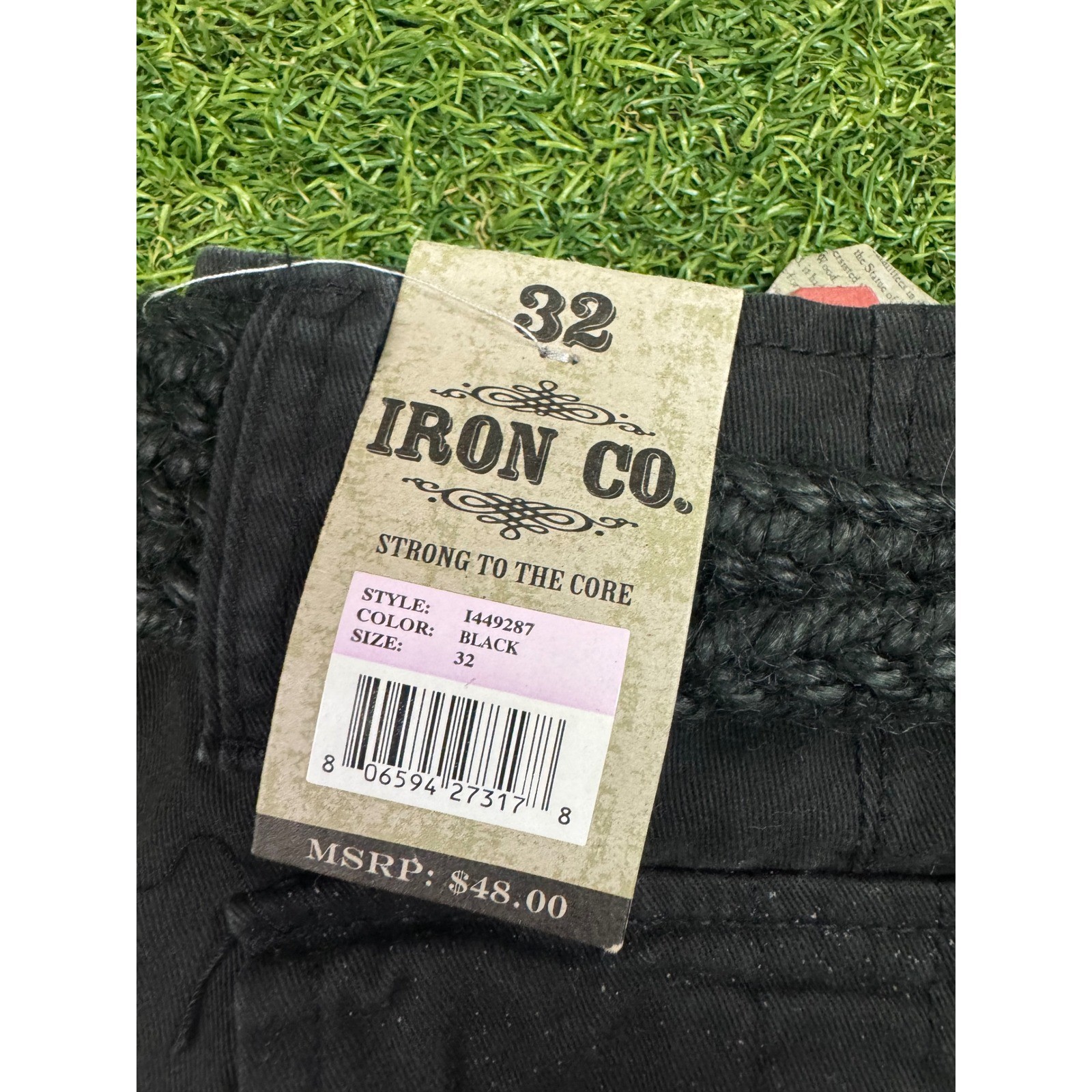 Iron Co Mens Cargo Shorts Black Heavy Vintage Wash Raw Hem With Belt Size 32 NWT