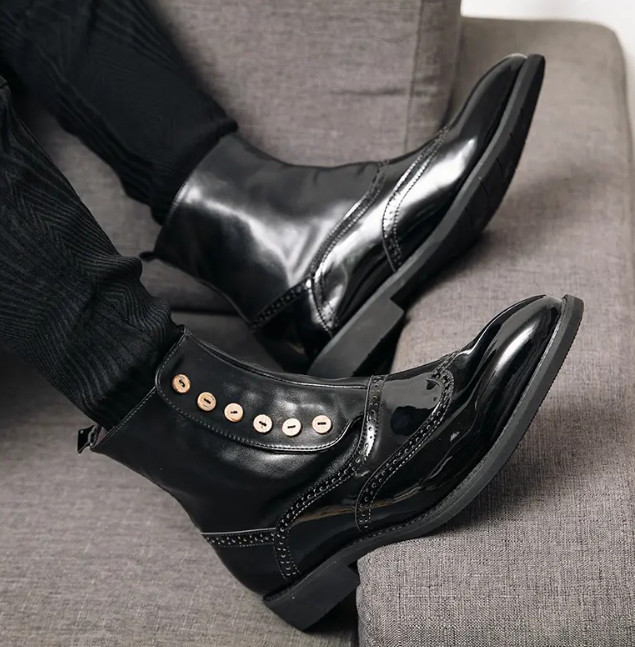 Shiny Green Men’s Pointy Toe Ankle Boots High Top Casual Fashion Shoes Punk