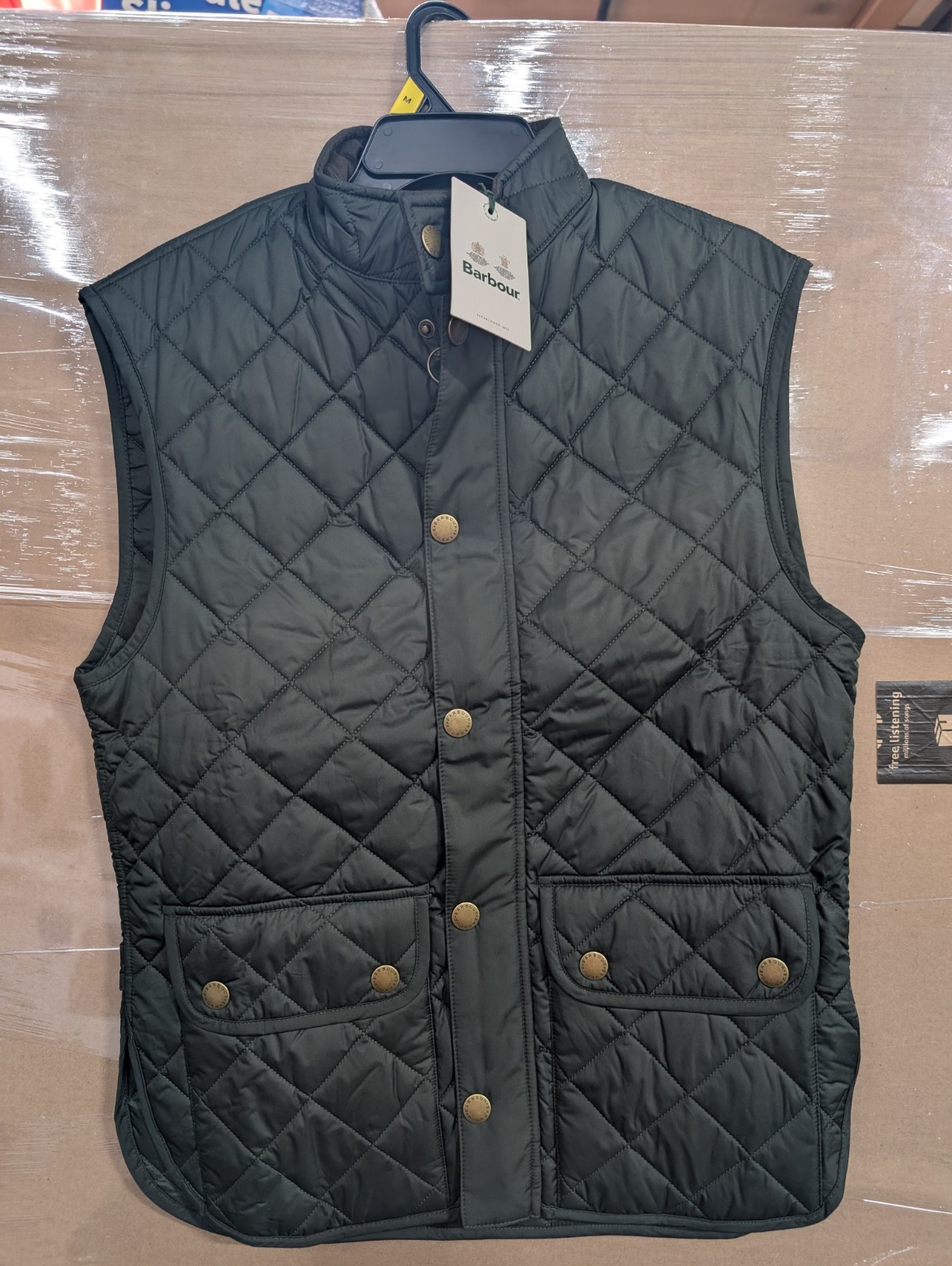 Barbour Men’s Olive Green Lowerdale Quilted Gilet Full Zip Vest Sz Med