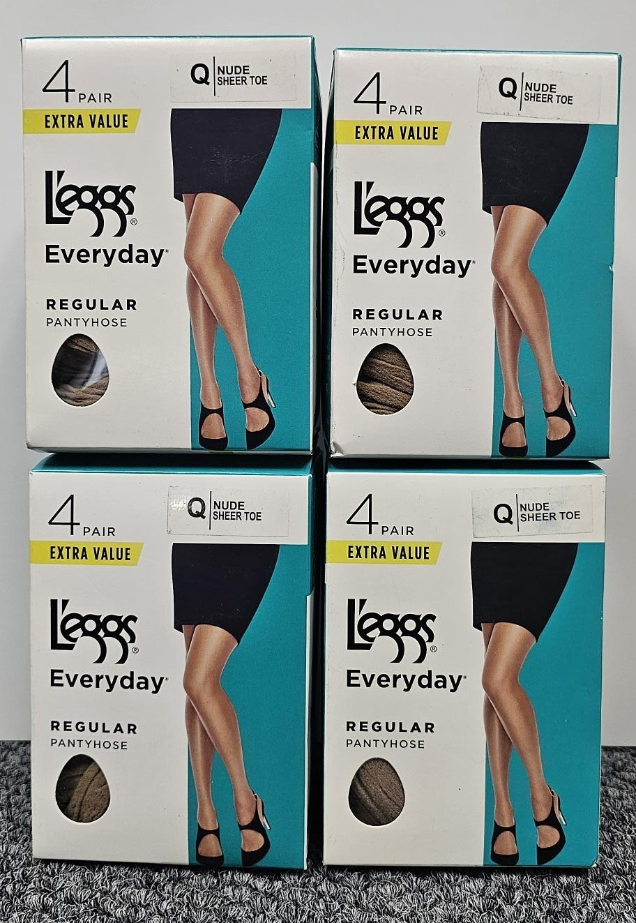 4X Leggs Everyday Regular Pantyhose Size Q Nude Sheer Toe 4 pr box-16 total
