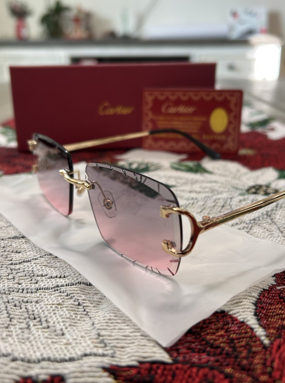 🔥😎Diamond Cut Big C Pink/Grey Lens Frameless & Gold Frame☀️💎