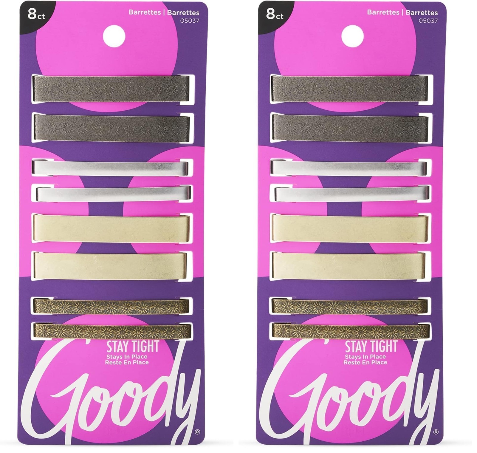 Assorted Metallic Non-Slip Hair Clips – 8 Ct Flat Barrettes for All Hair Types