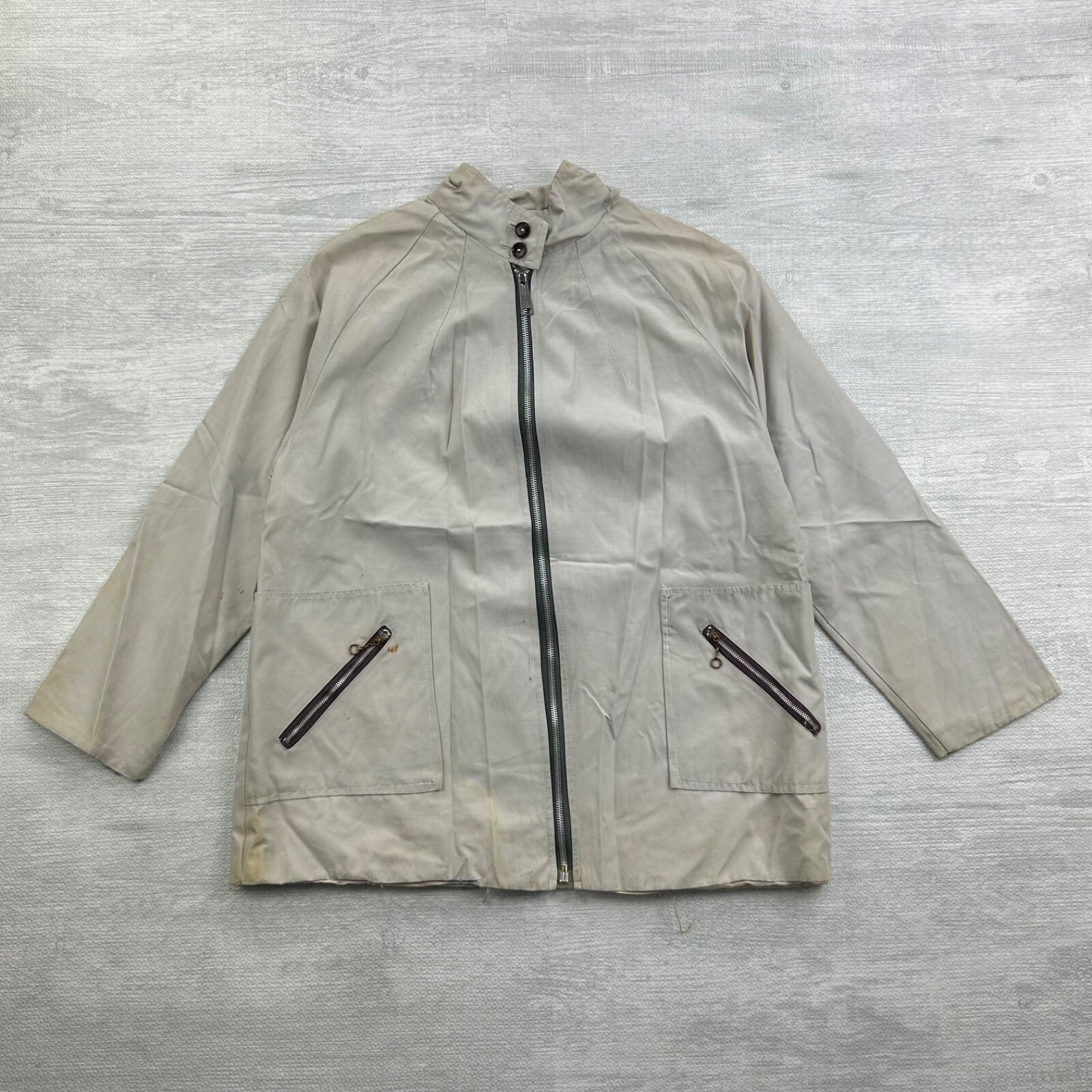 Vintage 40s 50s Chin Strap Jacket Size Medium Gray Full Zip Light Weight