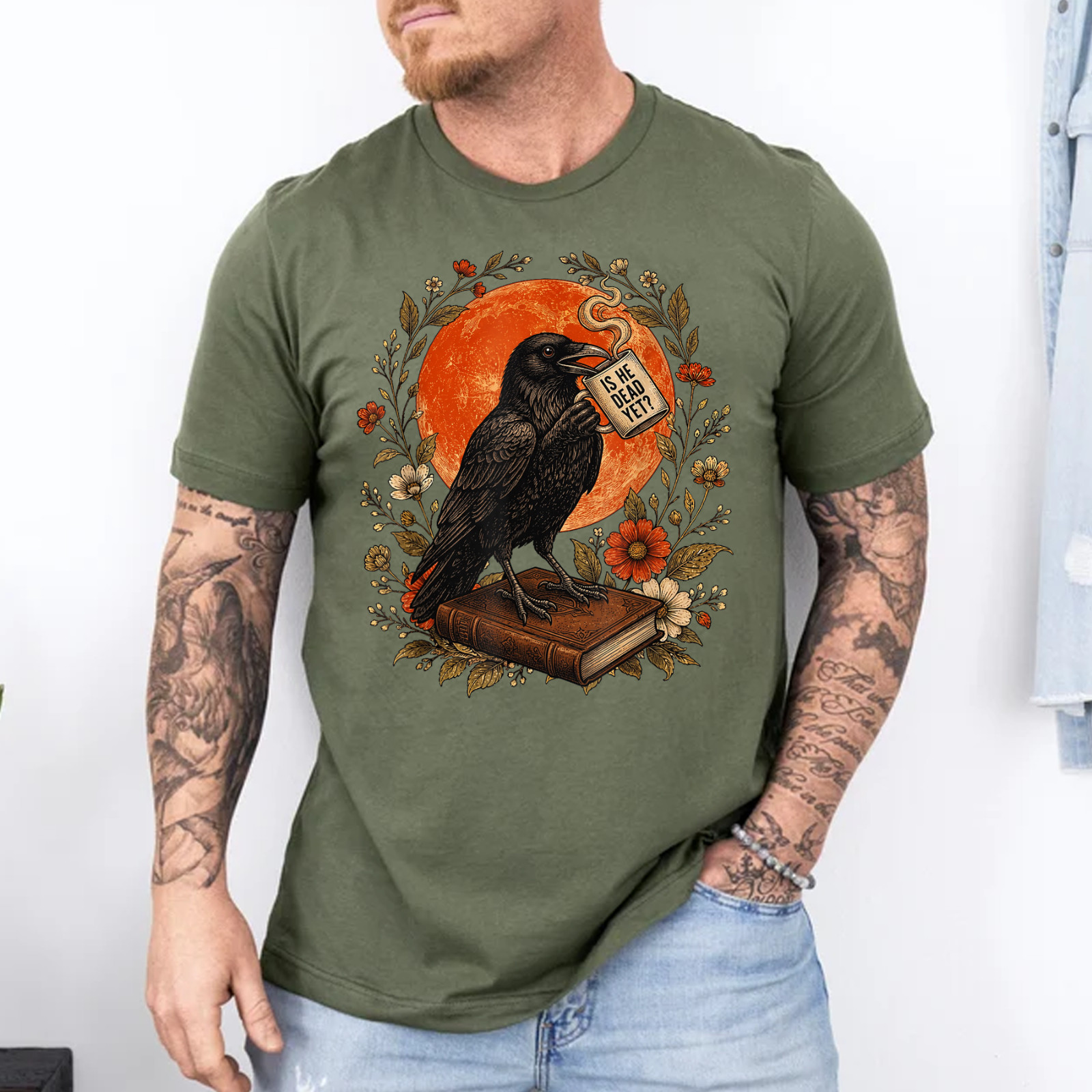 is He Vintage Dead Yet Dark Crow Raven Bird Humor Gothic T-Shirt