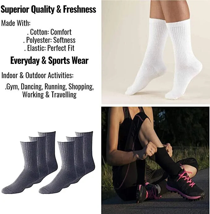 5-100 Dozen Wholesale Bulk Mens Solid White Sports Cotton Crew Socks 9-11 10-13