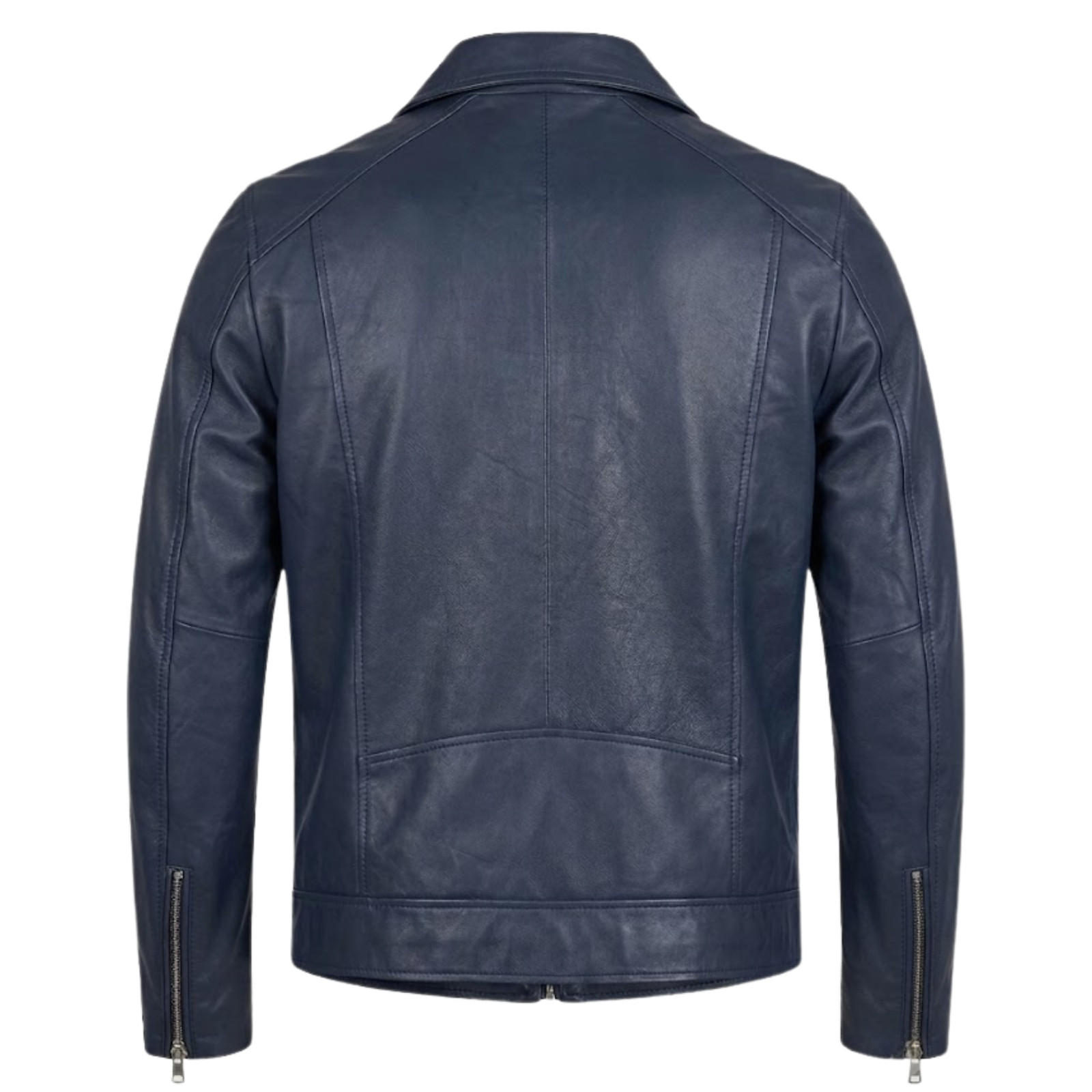 Men’s Navy Blue Real Leather Jacket – Slim Fit Cafe Racer Biker Jacket