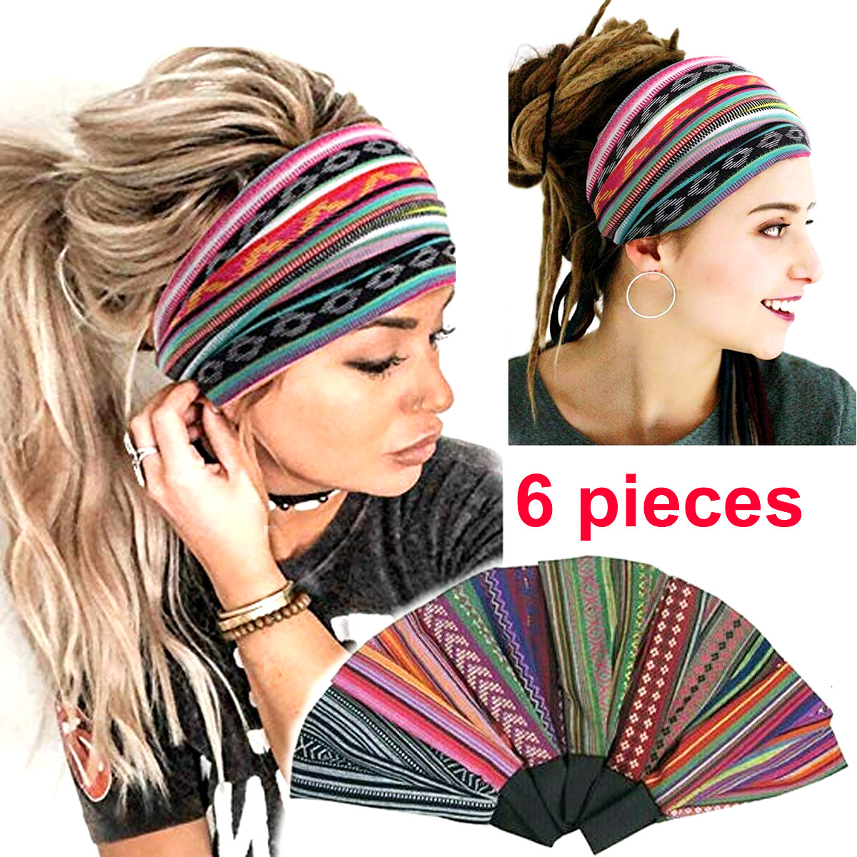 6pcs Women’s Boho Headband Wide Yoga Stretchy Hair Headwear Headwrap Sport Lot