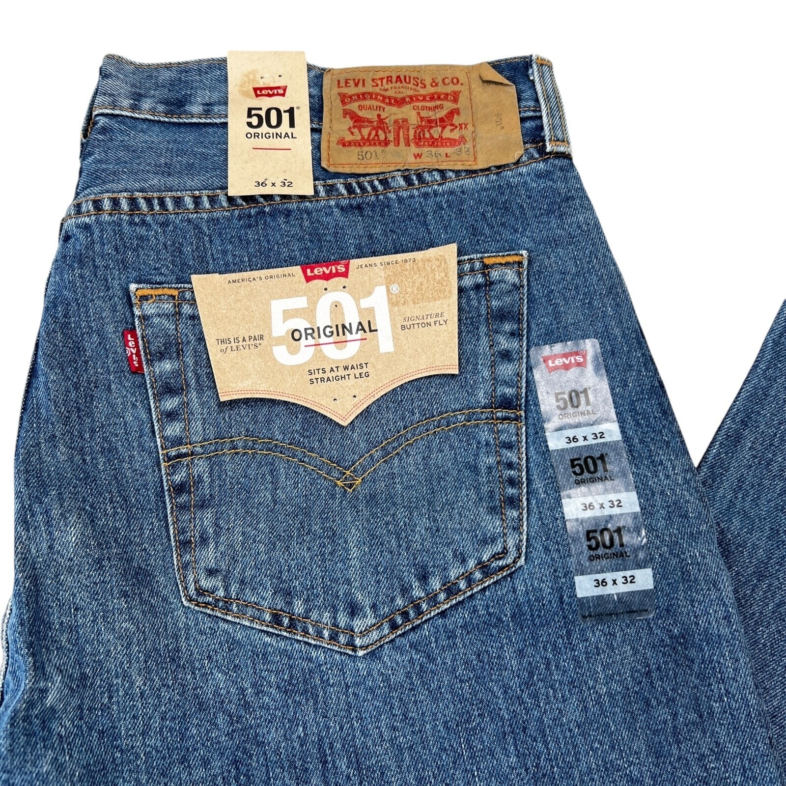 Levis 501 Original Fit Jeans Straight Leg Button Fly 100% Cotton Blue Black