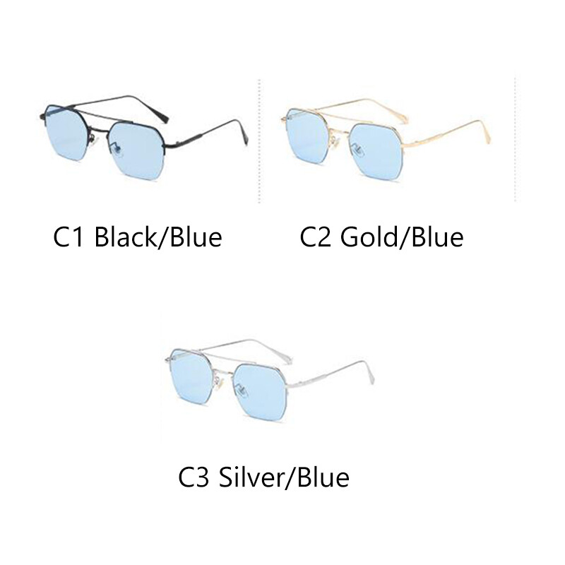 Unisex Metal Half Frame Myopia Nearsighted Distance Glasses Blue Lens Sunglasses