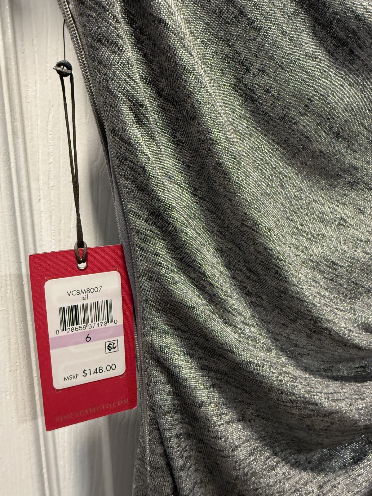 NWT, Vince Comuto silver dress, cowl neck, side zip