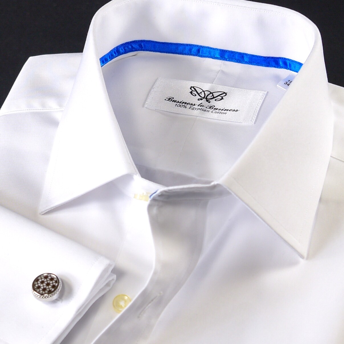 White Poplin 2-Ply 80’s Professional Formal Event Dress Shirt With Blue Trim Top