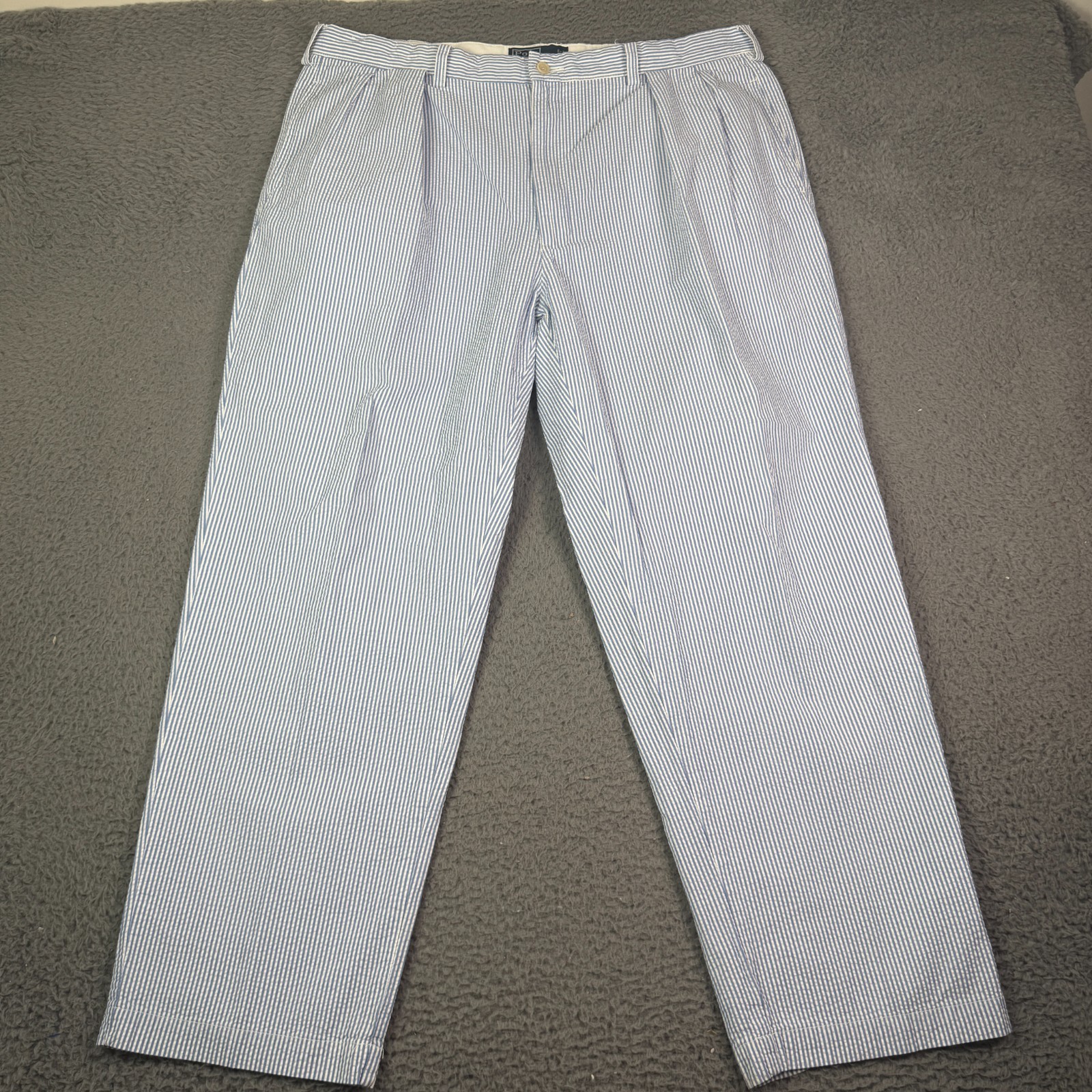 Vintage Polo Ralph Lauren Seersucker Pants Mens 40×30 Blue Striped Pleated