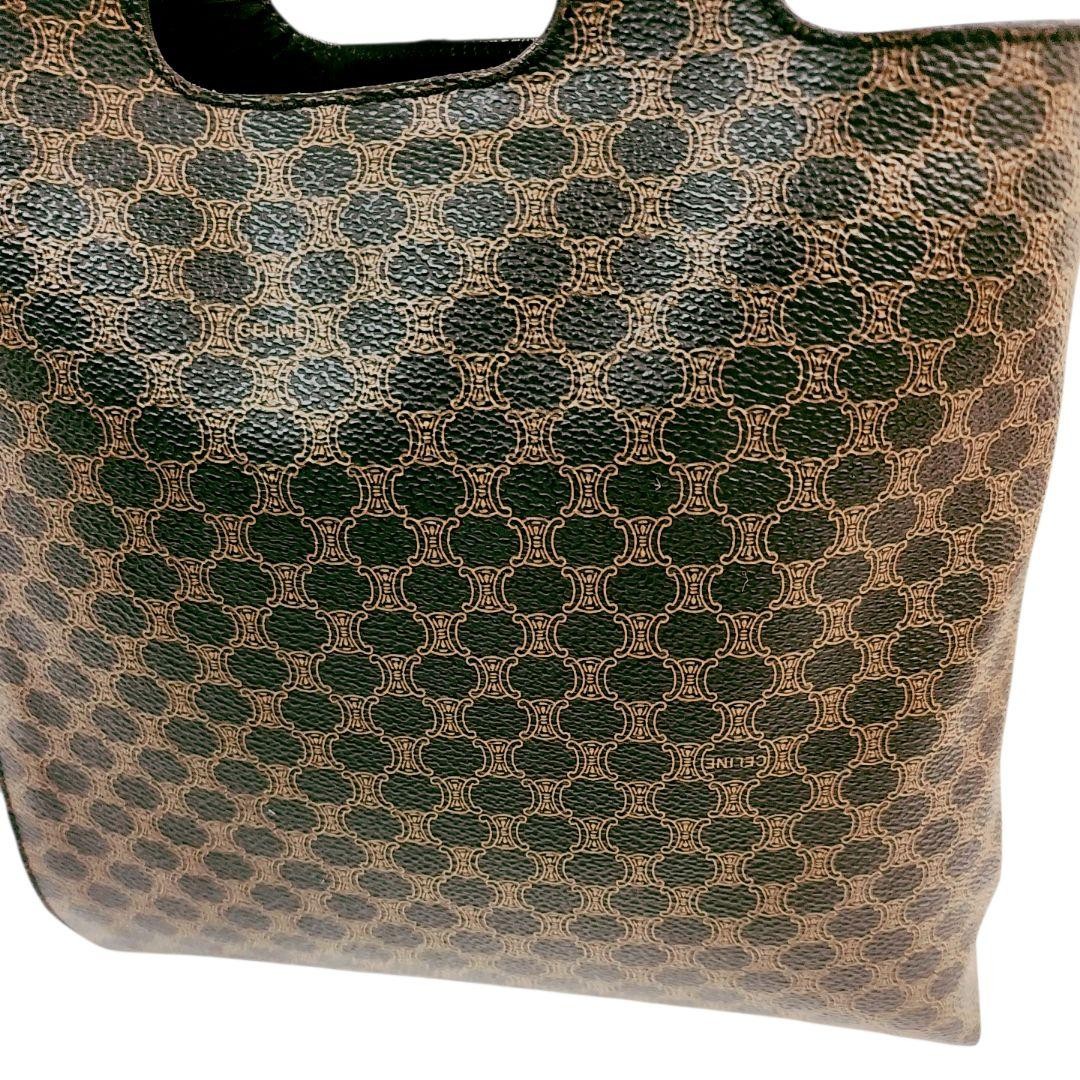 CELINE Macadam Triomphe Leather PVC Handbag Black Brown Vintage Authentic