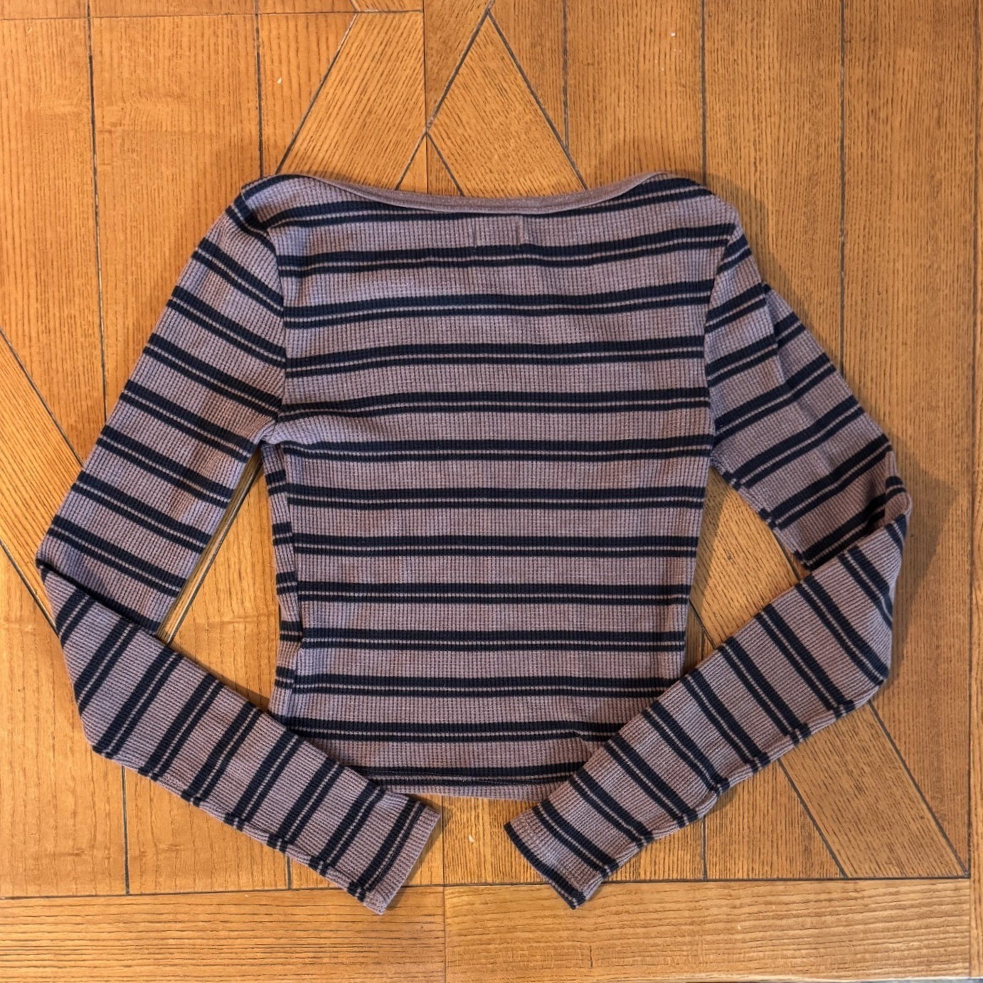 BDG Urban Outfitters Purple Black Striped Waffle Knit Thermal Crop Top Small