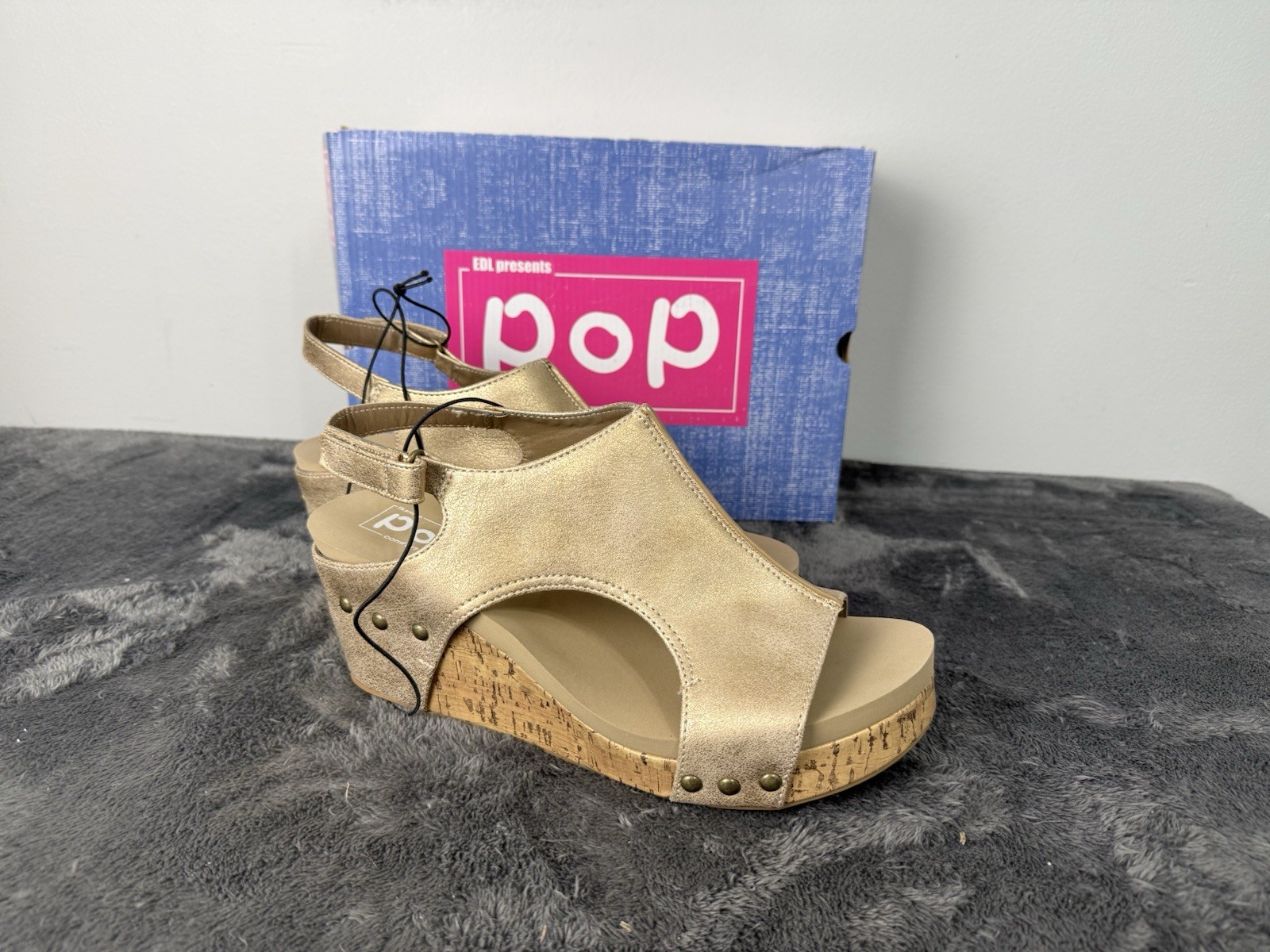 POP 9.5 M Metallic Gold Comfort Fit Wedge Sandals Slingback Shoes Women