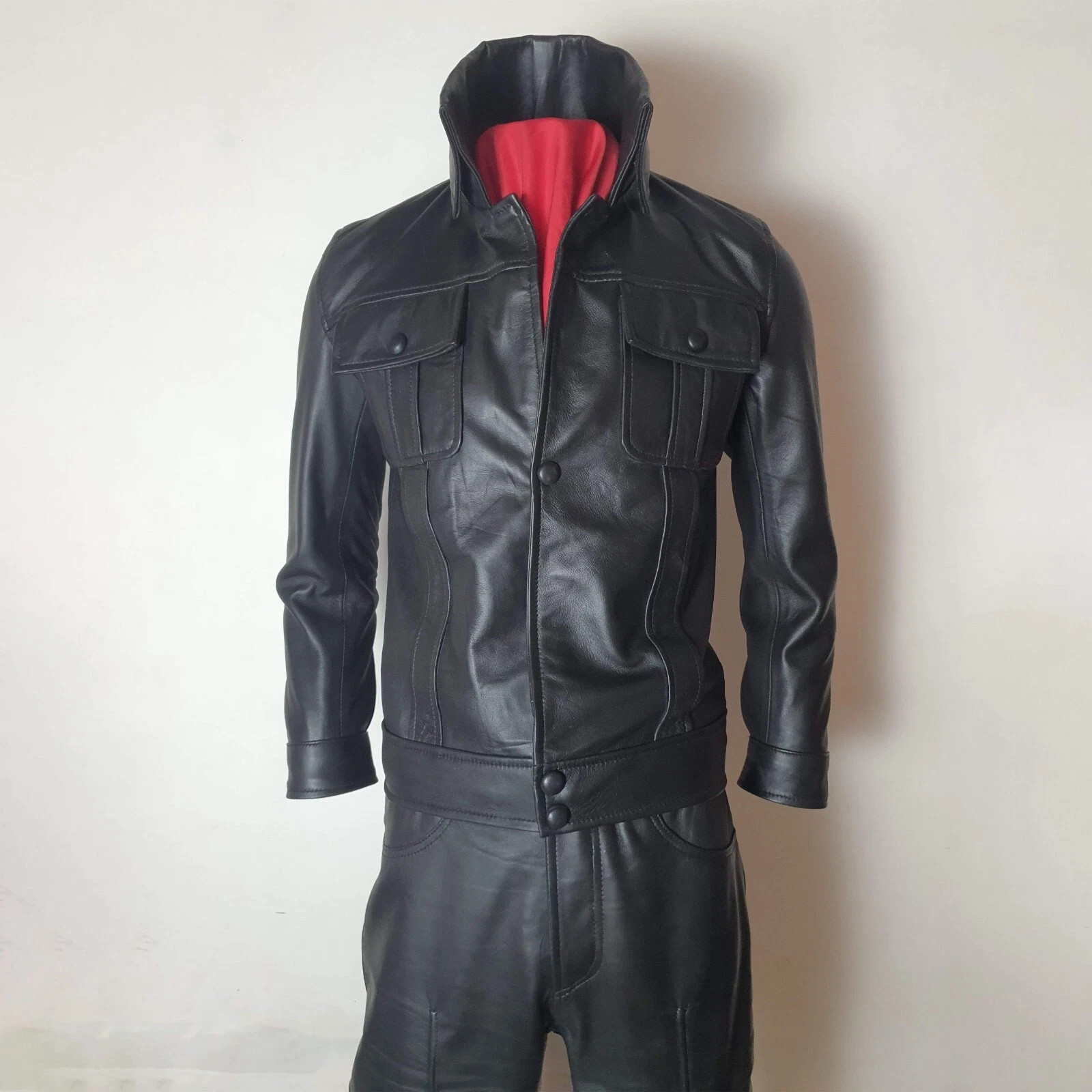 Mens Rock N Roll Elvis Presley Comeback Special Black Real Leather Suit Outfit