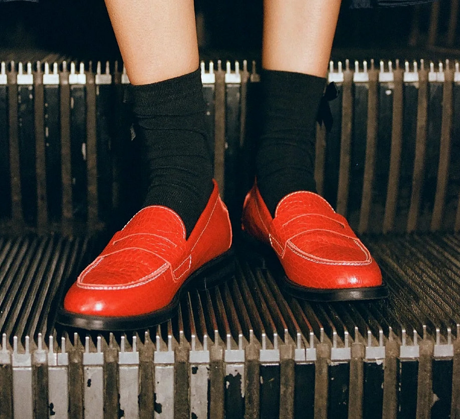 Duke + Dexter x Peachy Den Loafers Womens UK 8 Red Crocodile Stamp Leather Rare