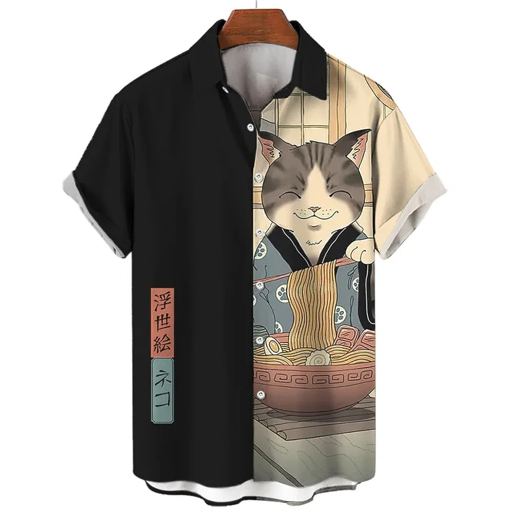 Fashion Men’s Clothing Cool Samurai Cat Tops Summer New Men’s Clothing Casual