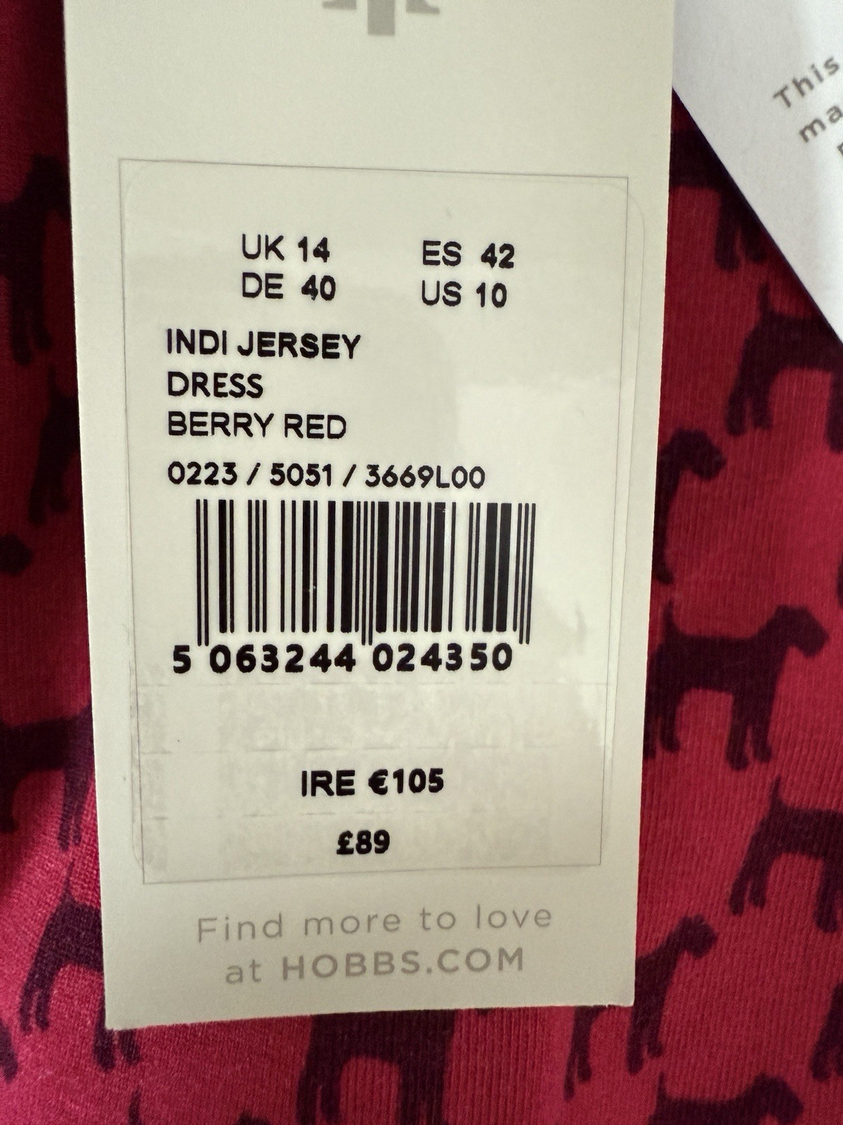 Hobbs Indi Jersey Dress in Berry Red/Black Dog Print UK14 RRP£89 NEW