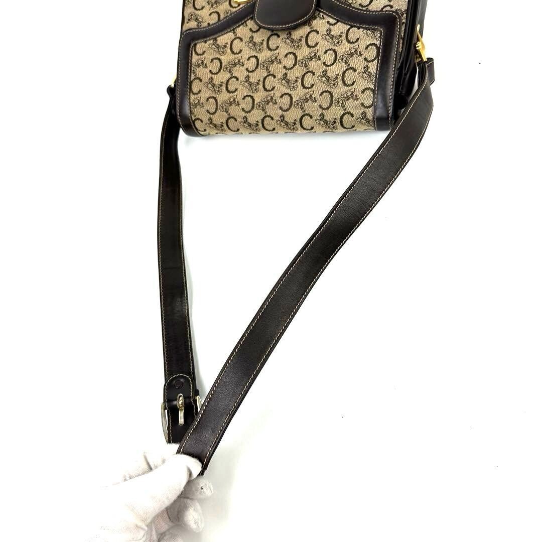 CELINE Shoulder bag C Sulky Macadam canvas leather Vintage Auth From Japan